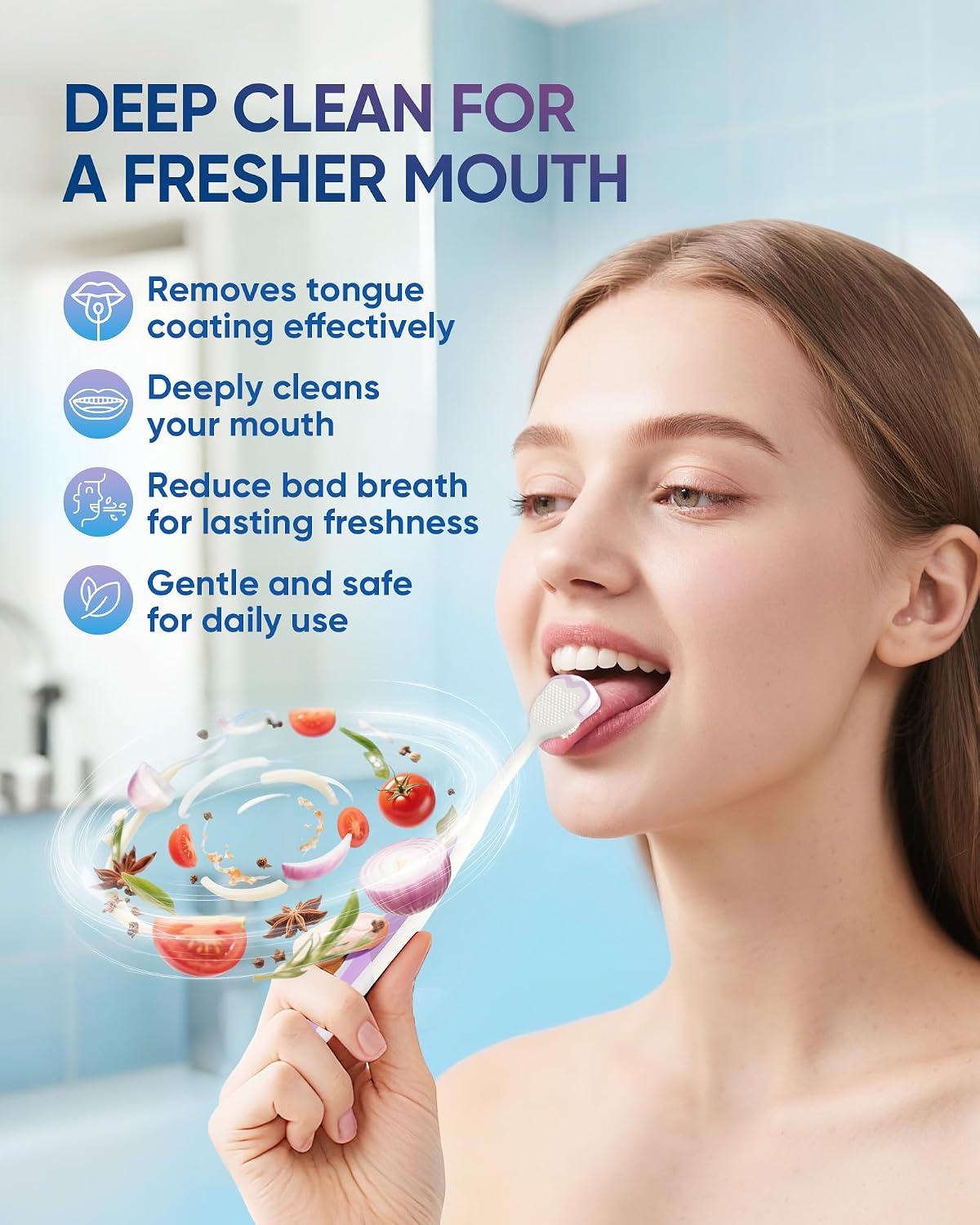 Detalle de BodyAccel Tongue Cleaner Gel with Tongue Brush – Fresh Breath Oral Care Kit