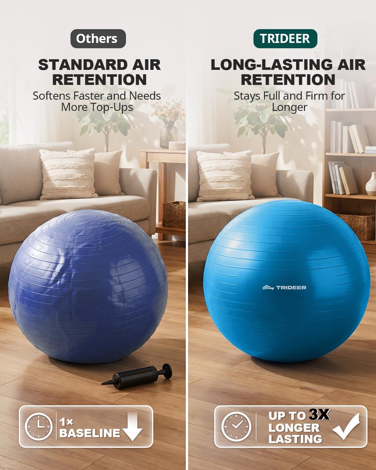 Detalle de Trideer exercise ball, 65 cm PVC Yoga Ball with Non-Slip Frosted Grip