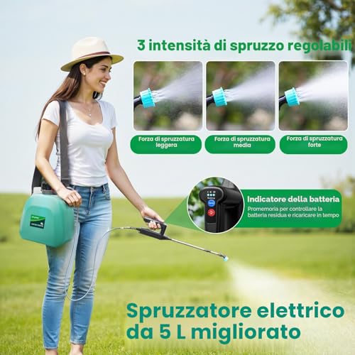 Detalle de SYLSTAR Pompa Irroratrice a Batteria da 5L: 3 velocità, 4 ugelli regolabili e asta telescopica per giardino