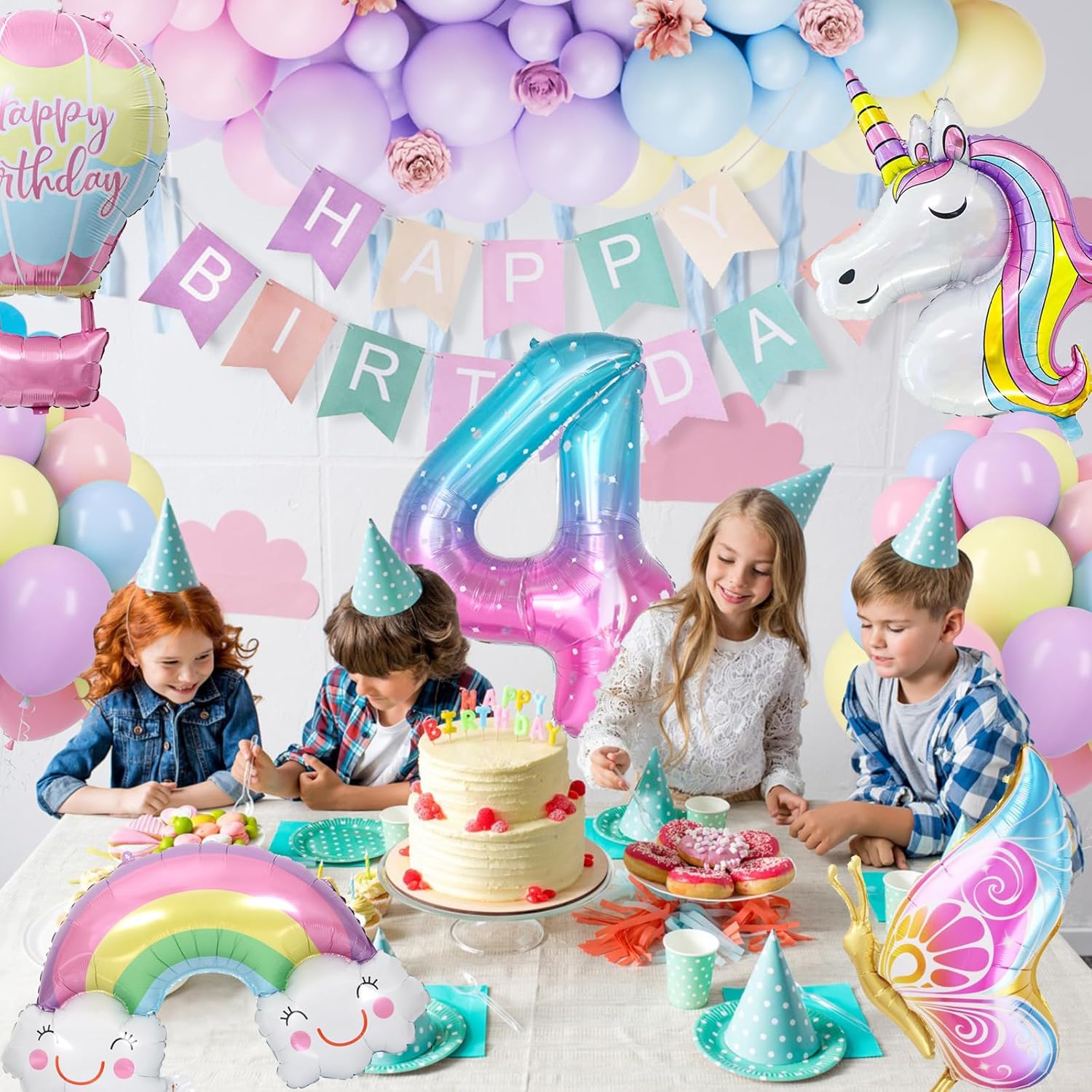 Thumbnail 4 de YEJIKJ Unicorn Balloons 4th Birthday Banner 🎈