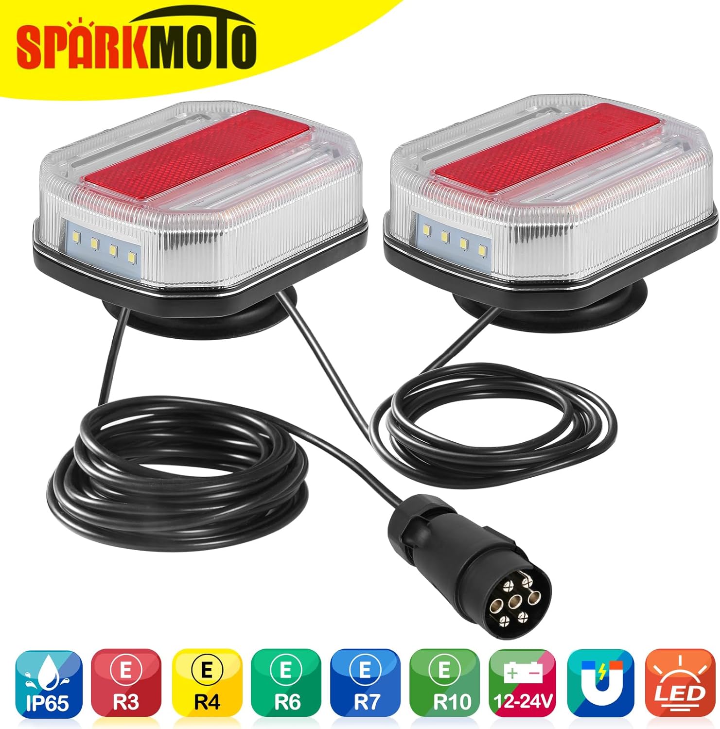 Detalle de SPARKMOTO LED Trailer Lights Kit Magnetic — 12V/24V Universal Magnetic Tail Lights for Trailer, Caravan and More