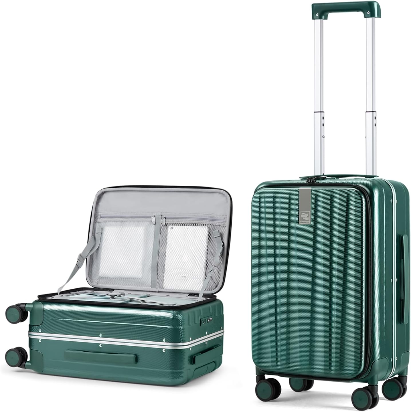 Imagen de Hanke Front Opening 20-Inch Cabin Luggage: Blackish Green Hard Shell with 4 Dual Spinner Wheels en OfertitasTOP