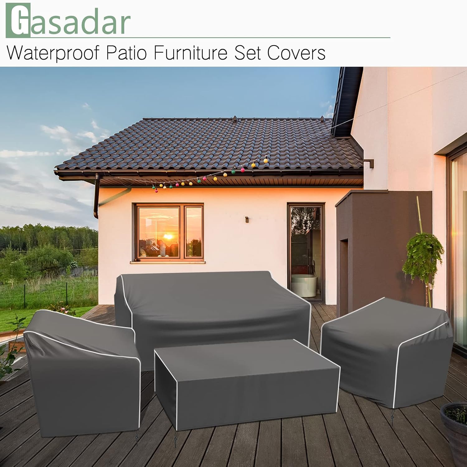 Detalle 2 de Gasadar GW-018-2 4-Piece Patio Furniture Covers, 600D Waterproof Oxford
