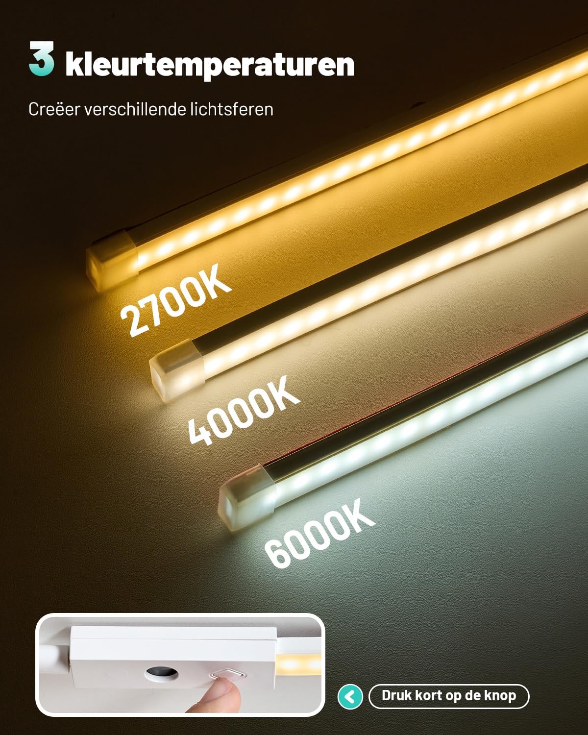 Detalle 2 de Dinoho DL1101311 ledstrip voor onder kast, dimbaar en 3 lichtkleuren