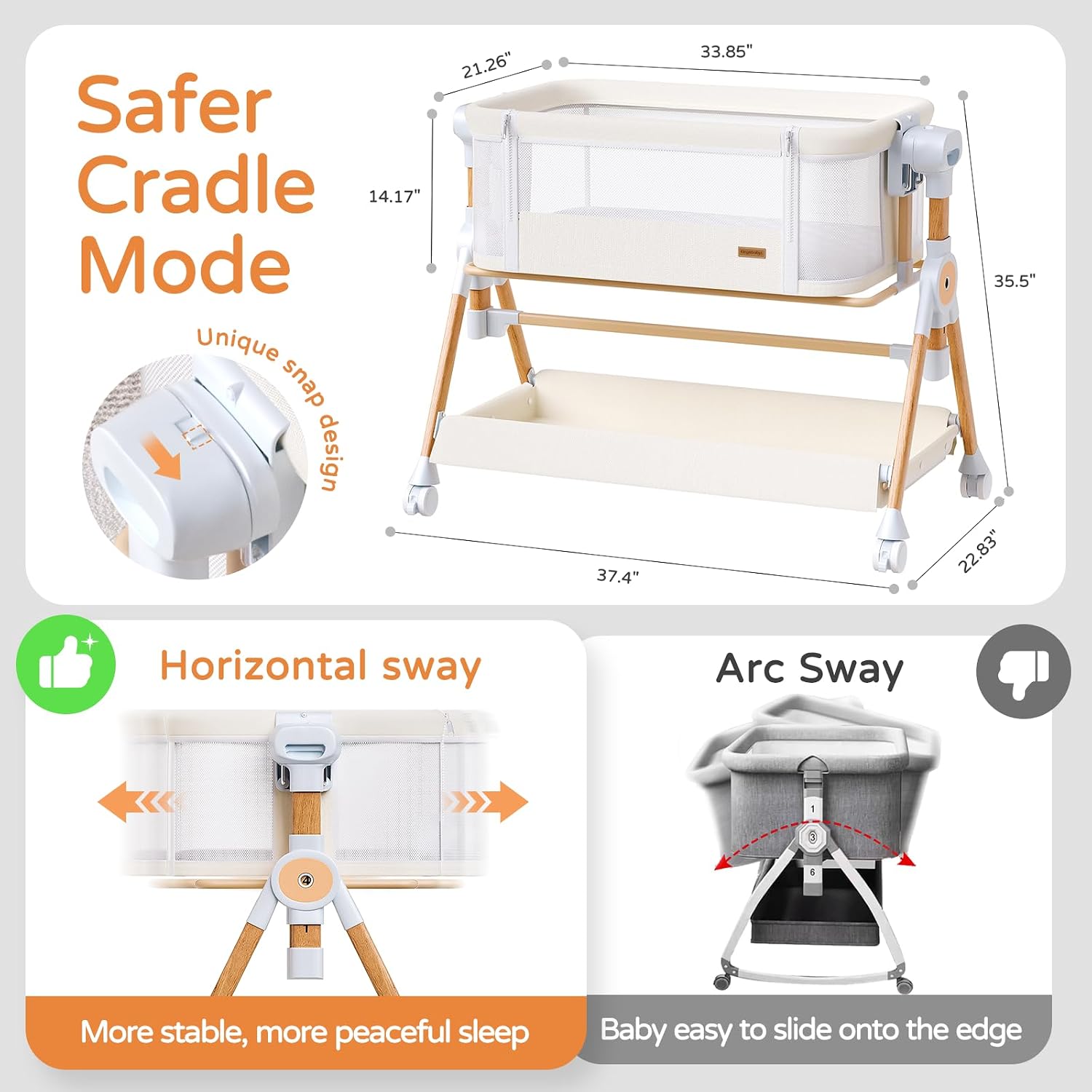 Thumbnail 4 de kingobabys 3-in-1 Baby Bassinet, Beige, with Six Height Settings and Rocking Mode