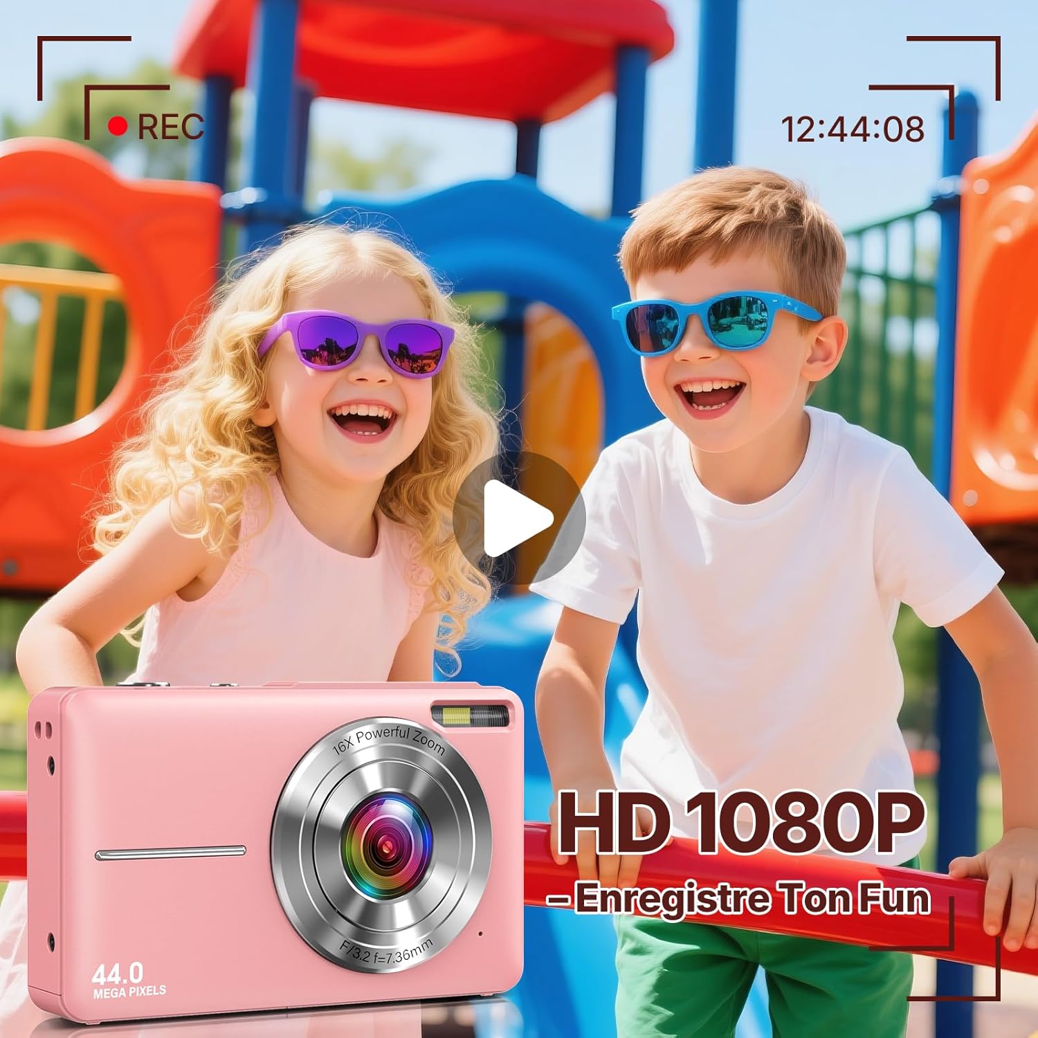 Thumbnail 1 de Appareil Photo Numérique compact rose 44 MP avec écran IPS 2,4”, zoom numérique 16X et anti-tremblement