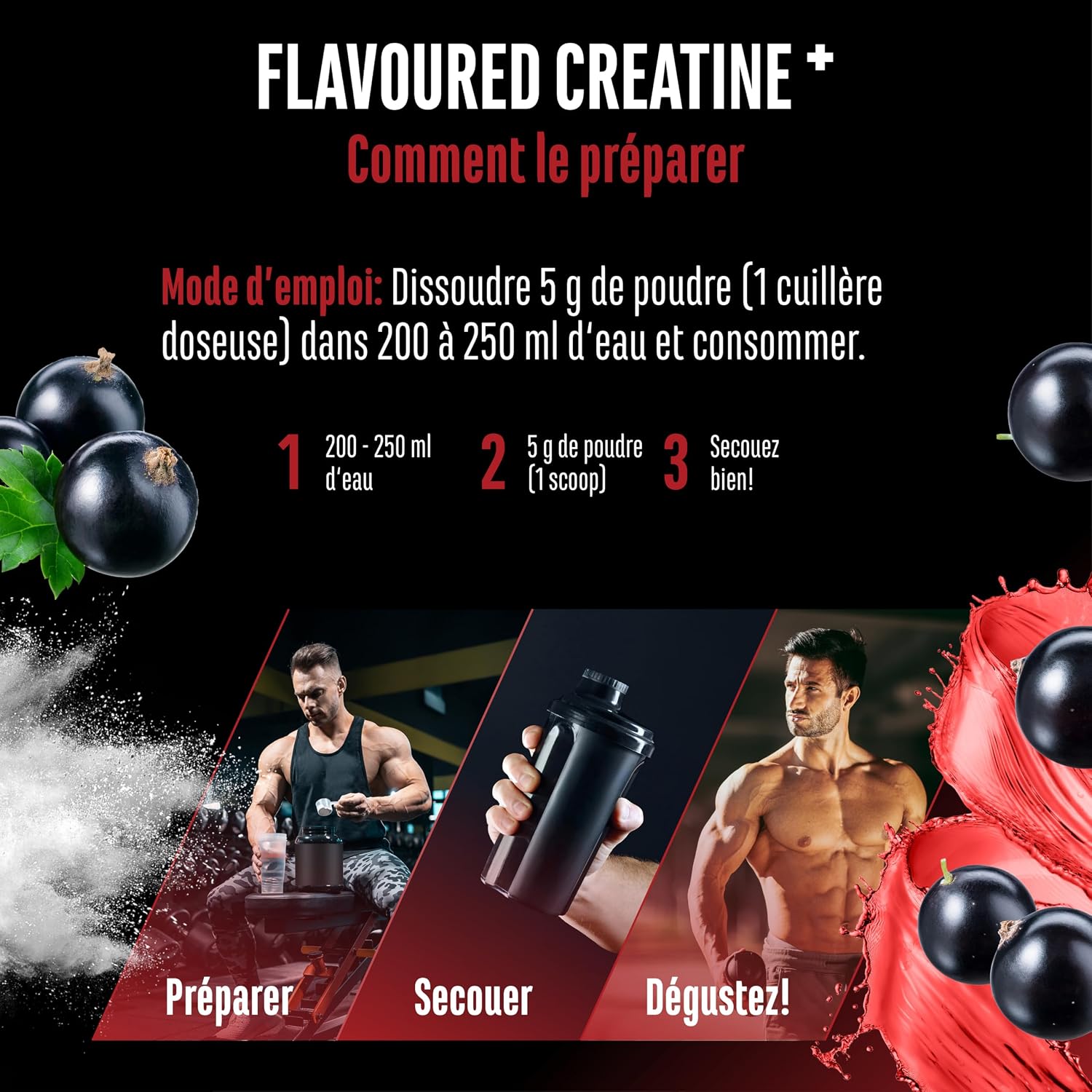 Thumbnail 6 de Flavoured Creatine poudre – 550 g, Creatine Monohydrate + L-taurine, Saveur Fraise – vegan & sans sucre