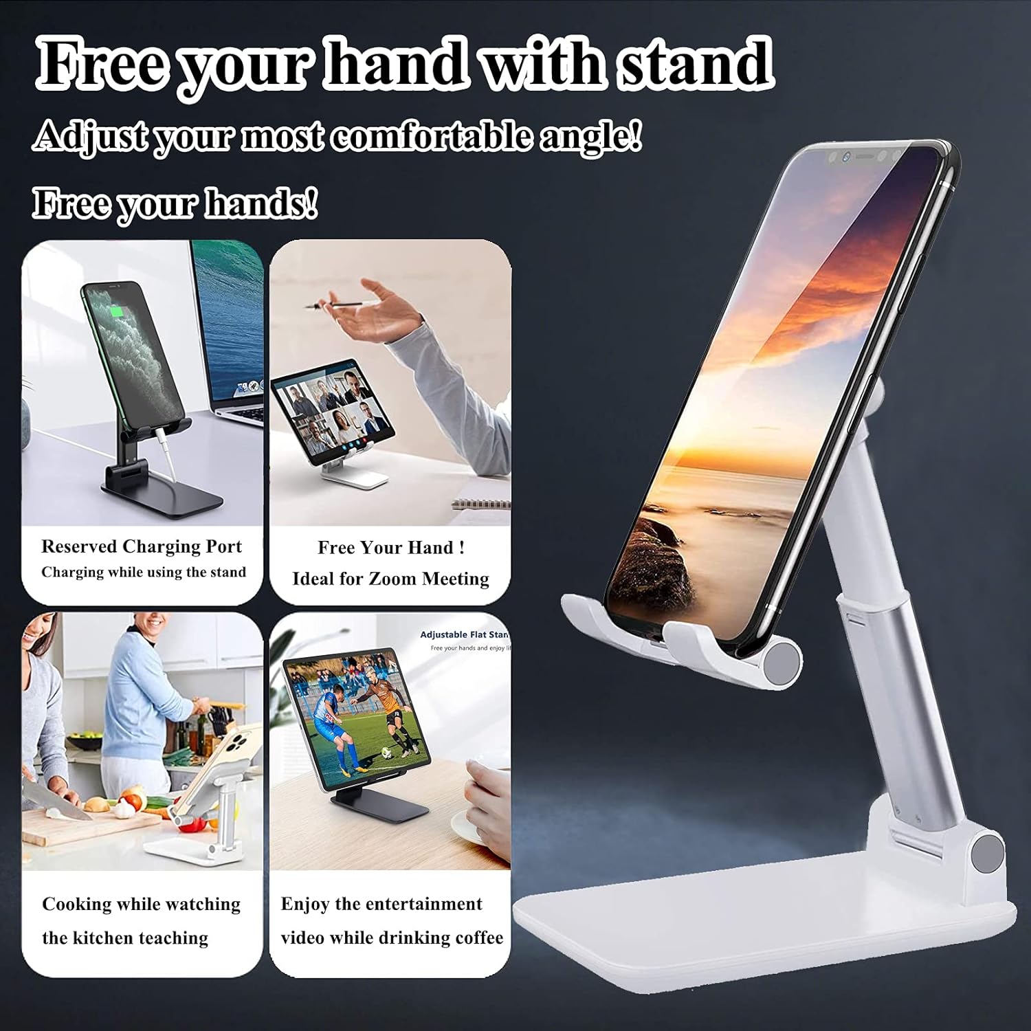 Detalle de Meetuo 2-Pack Adjustable Cell Phone Stands (Foldable, Portable, Adjustable Angle & Height)