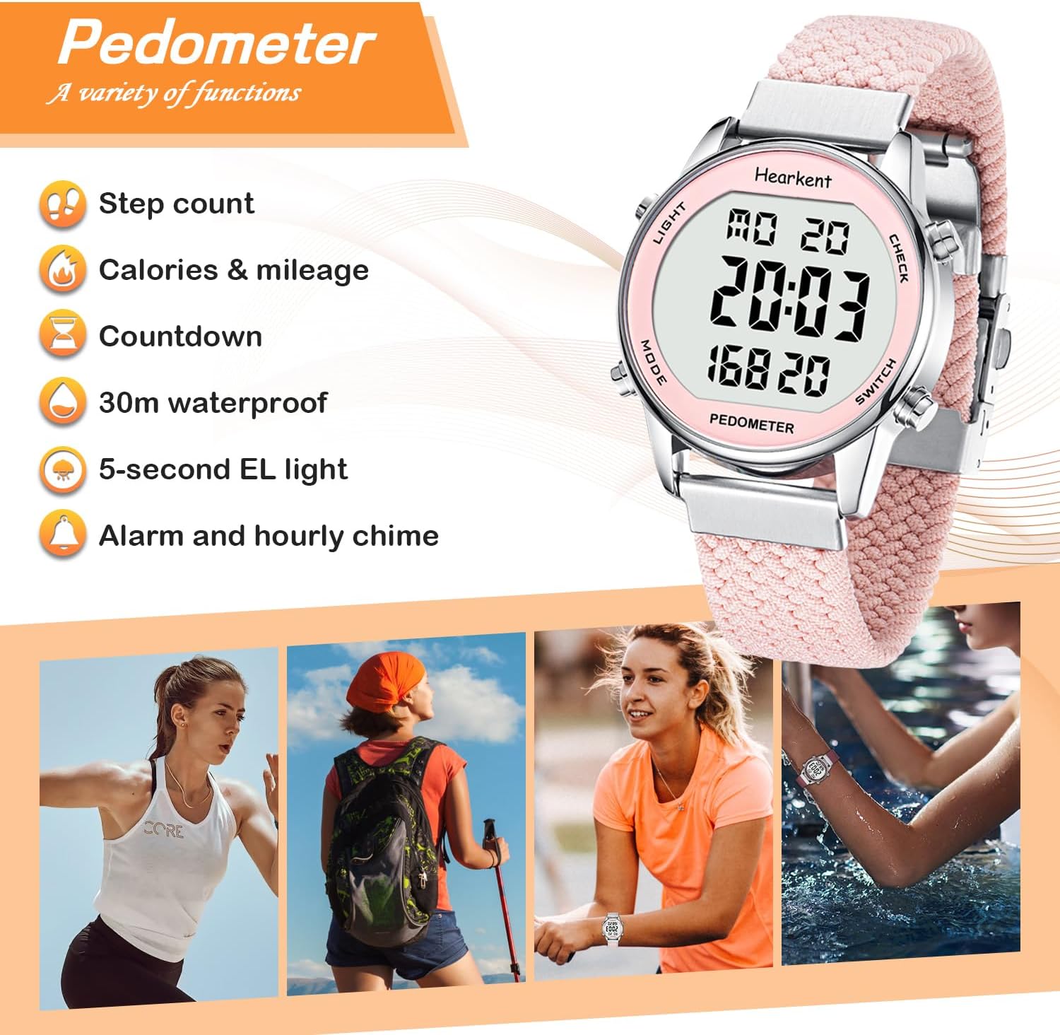 Thumbnail 2 de Hearkent Pedometer Watch for Women – Non-Bluetooth step tracker with LCD display and 30M waterproofing