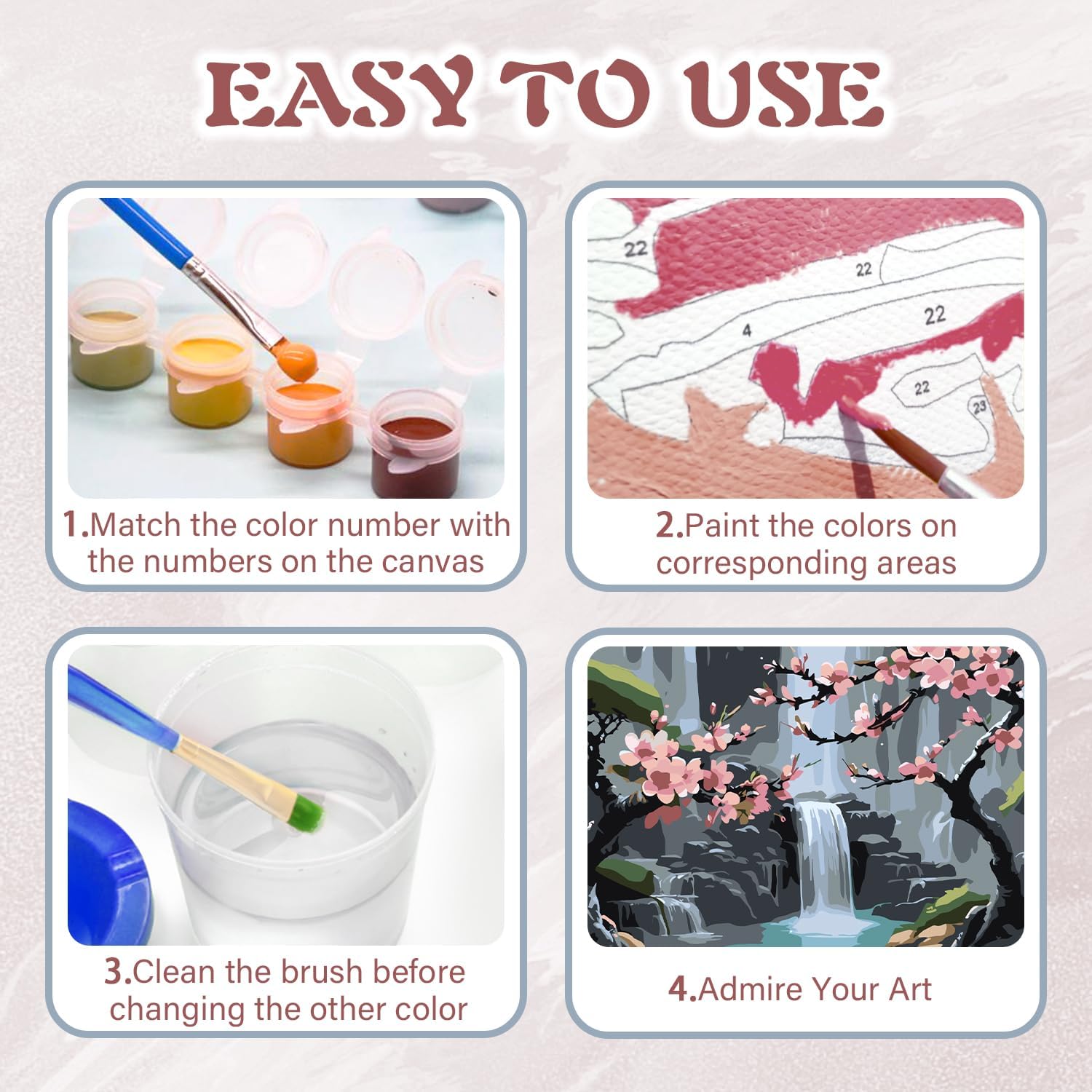 Detalle 2 de Yaostarart Paint by Numbers for Adults: Plum Blossom on 12x16 Inch Canvas – Floral Waterfall Kit
