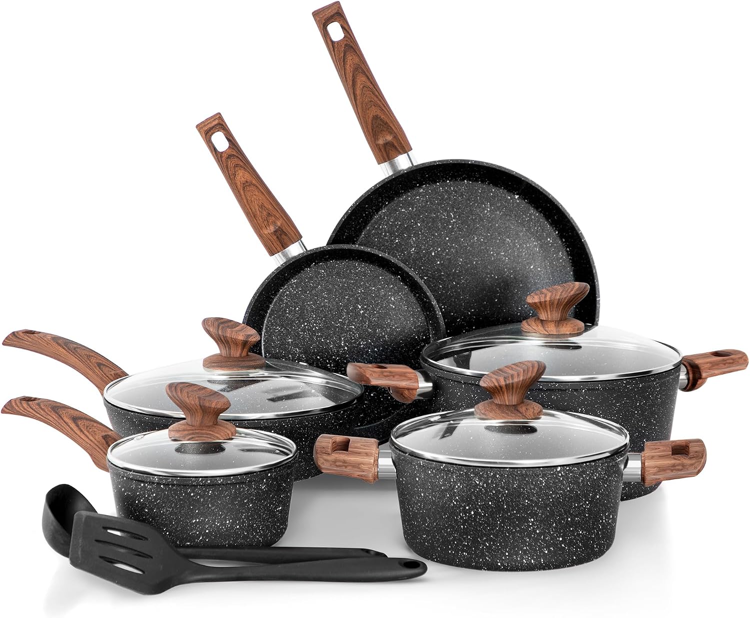Detalle de Kitchen Academy 12-Piece Non-Stick Cookware Set, Induction Ready, Black