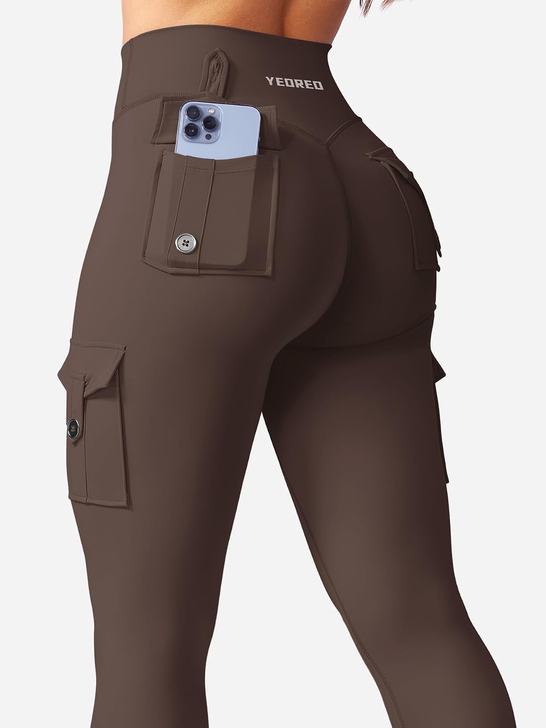 Detalle de YEOREO CoreFlex Cargo Leggings with Hidden Scrunch, Butt-Lifting Design, 25”/28”