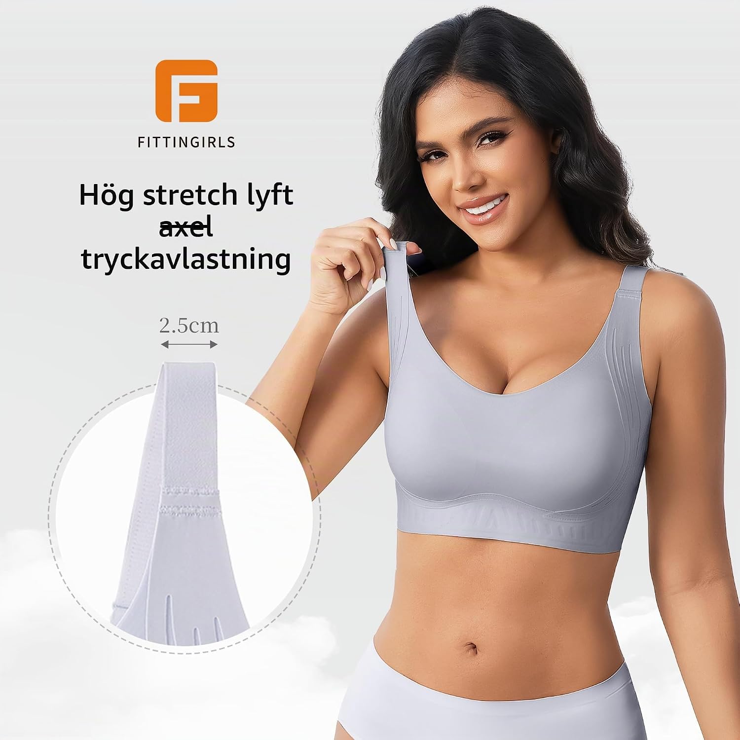 Detalle de Plus size-bh med osynlig design, full täckning och justerbara axelband
