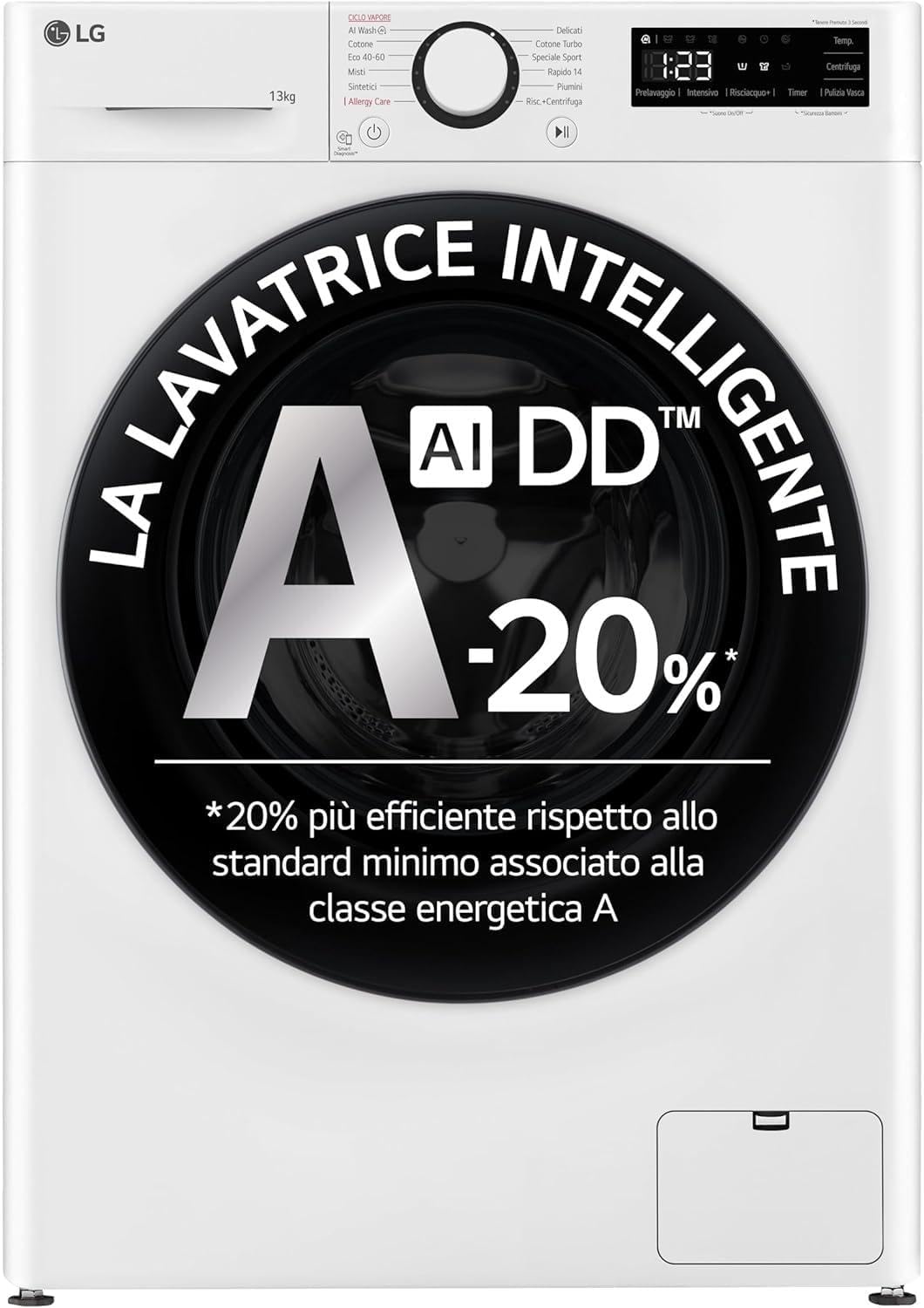 Detalle de LG AI DD F4R3013NSWB: Lavatrice a carica frontale da 13 kg con AI DD, vapore e Direct Drive