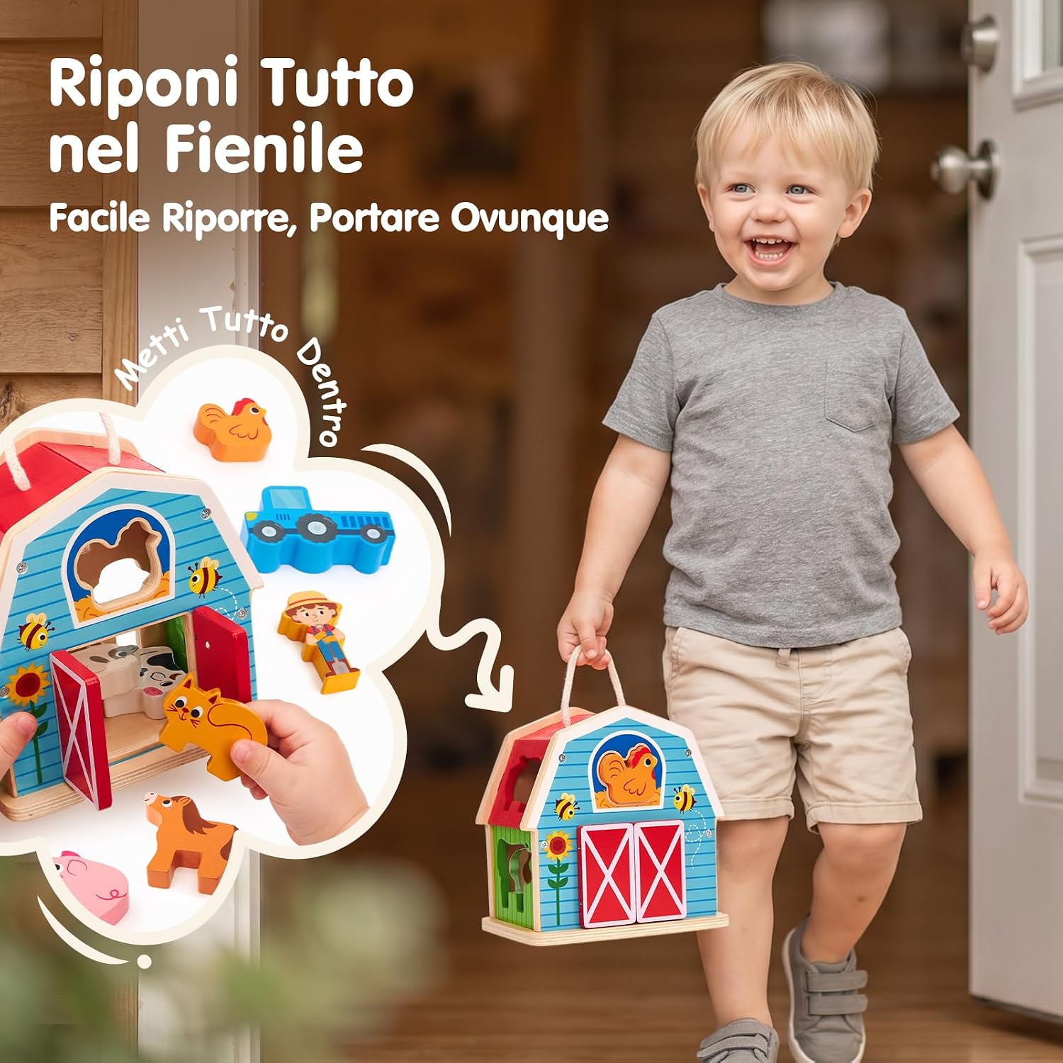 Thumbnail 6 de Hahaland Giochi Montessori in Legno 4 in 1: Fienile con Animali e Trattore – 1–3 Anni