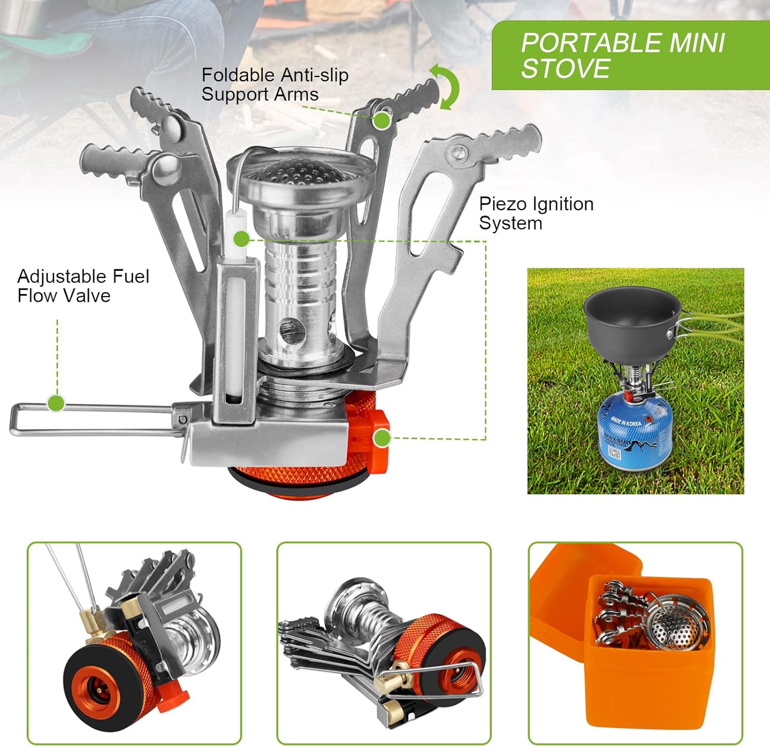 Thumbnail 1 de AUTOKio Kit de casserole de camping avec mini réchaud gaz — batterie cuisine pour 1 à 2 personnes