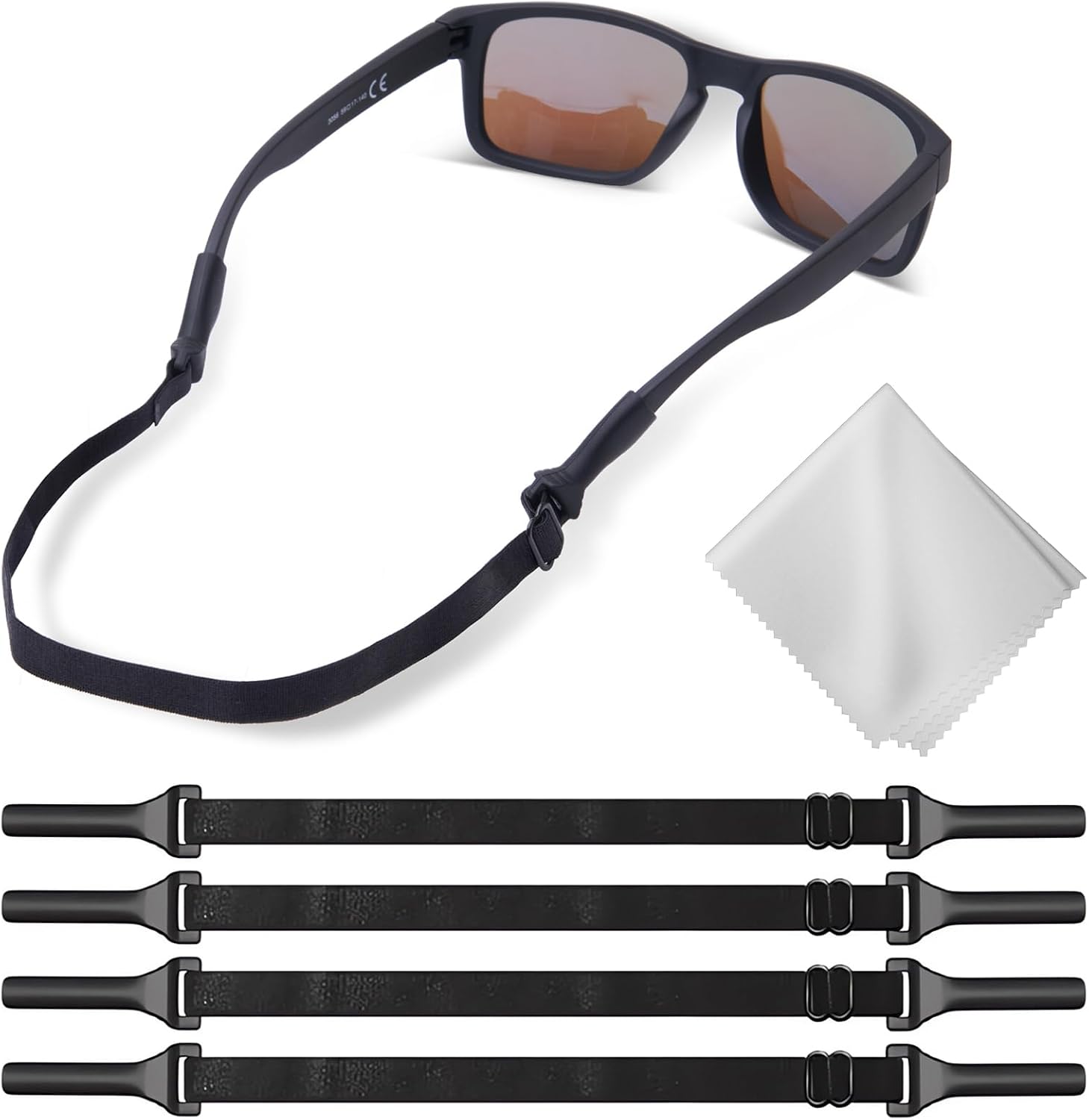 Detalle de Buyisgle Kids Eyeglass Strap, Adjustable Black Silicone Retainer, 4-Pack