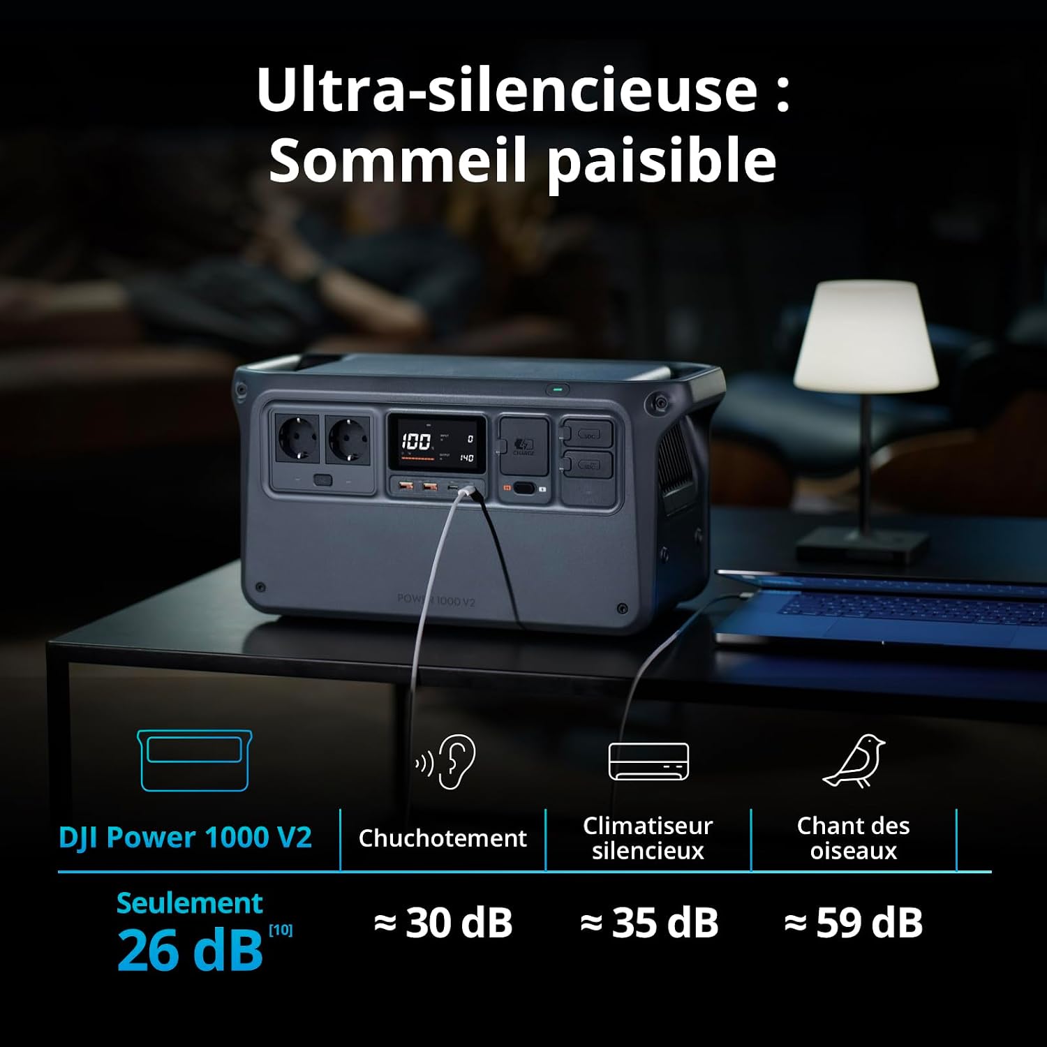 Detalle de DJI Power 1000 — Station électrique portable LFP 1 024 Wh, sortie 2 200 W (camping & hors réseau)