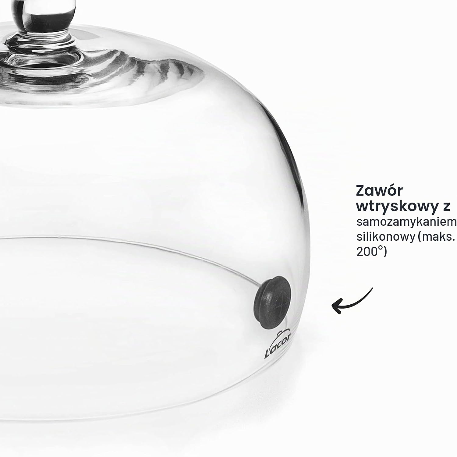 Detalle 2 de LACOR 61817 Magic Smoker – szklany okap z zaworem, Ø 25 × 14 cm