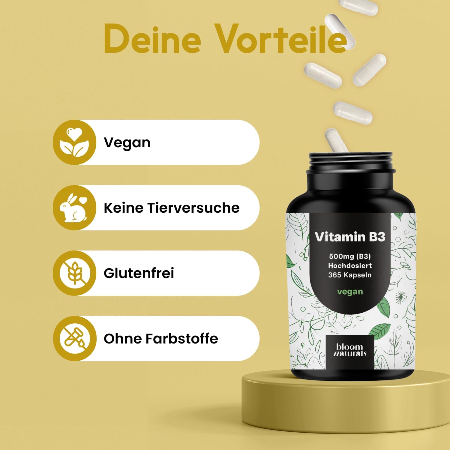 Thumbnail 3 de Vitamin B3 Niacinamid hochdosiert – 500 mg pro Kapsel, 365 Kapseln (vegan, produziert in Deutschland)