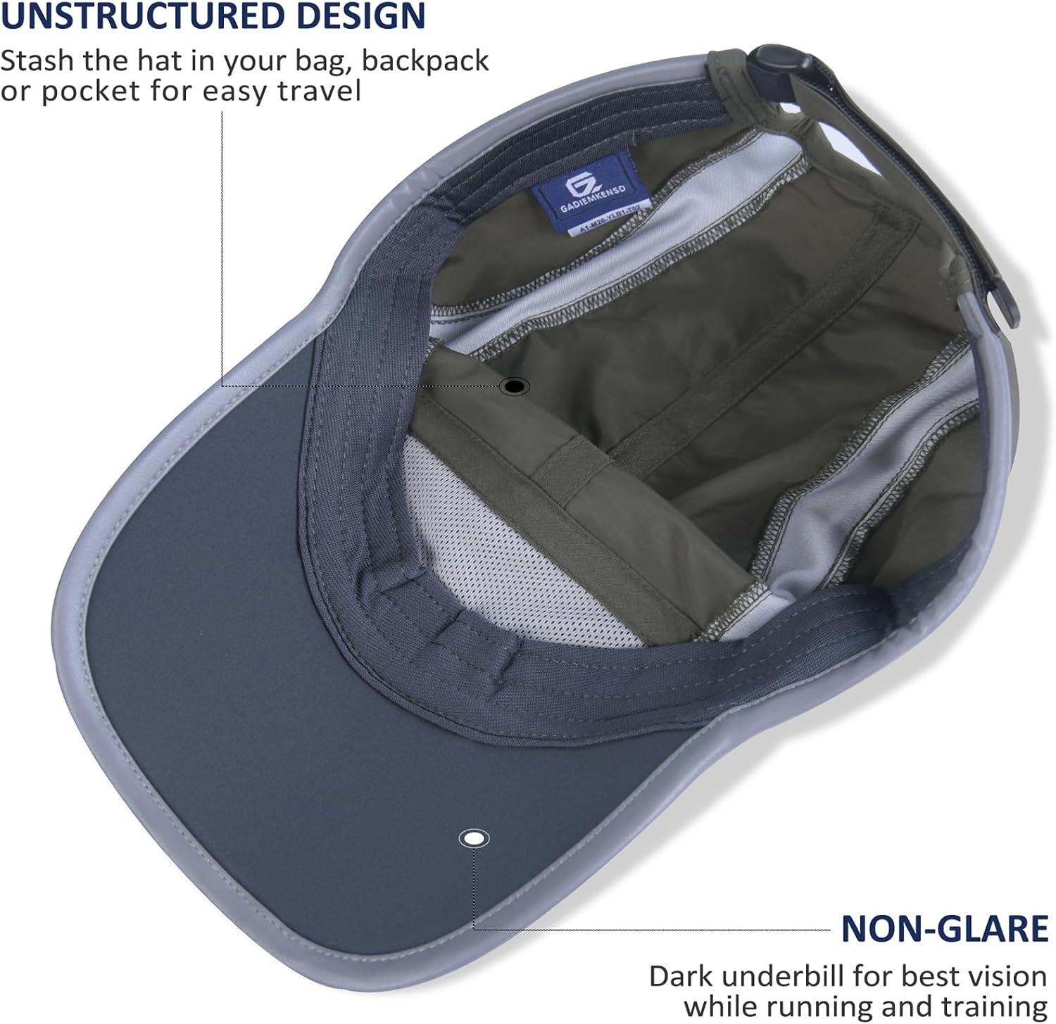 Detalle de GADIEMKENSD UPF50+ Folding Outdoor Hat – Unstructured Reflective Design