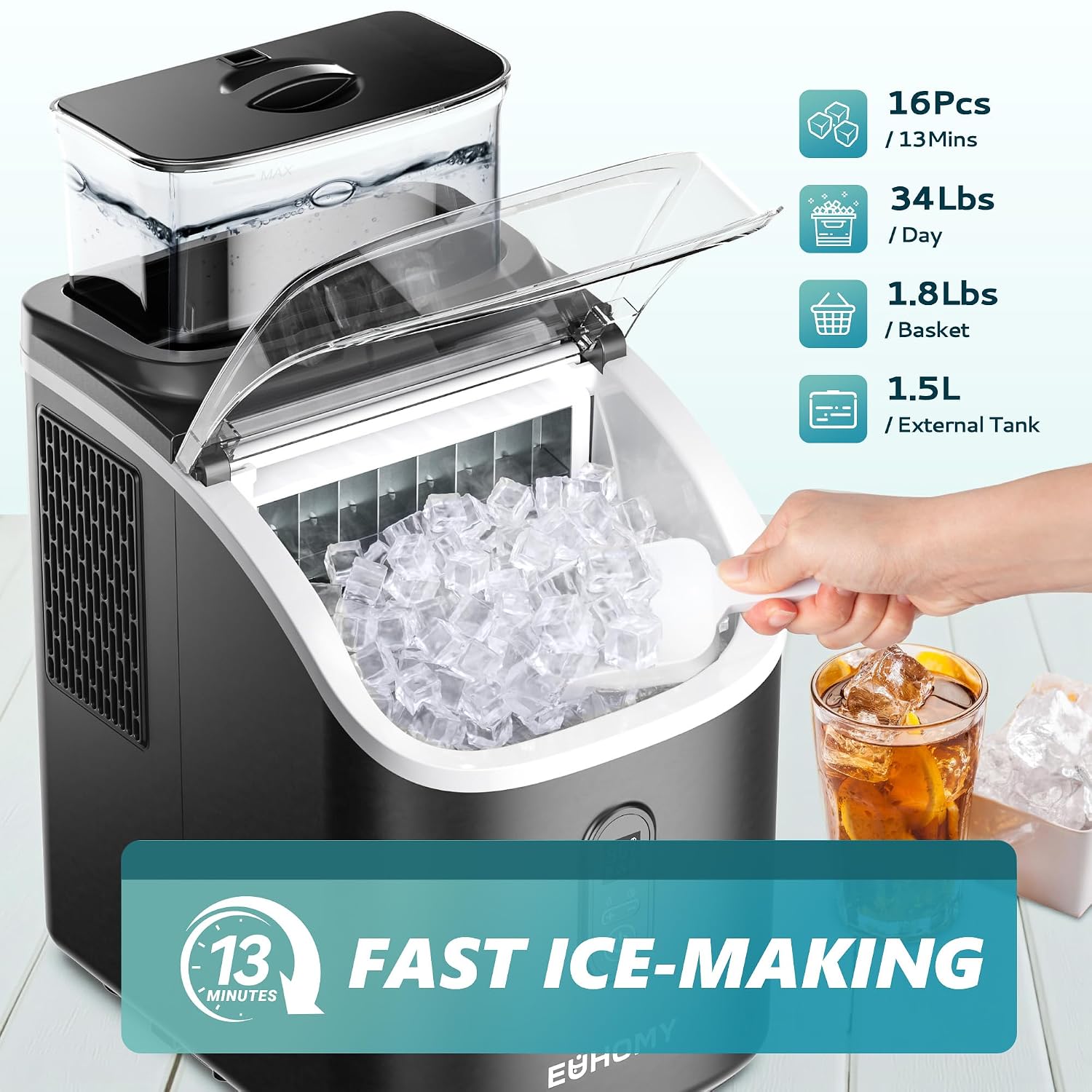 Thumbnail 1 de EUHOMY Countertop Ice Maker with 1.5L Tank