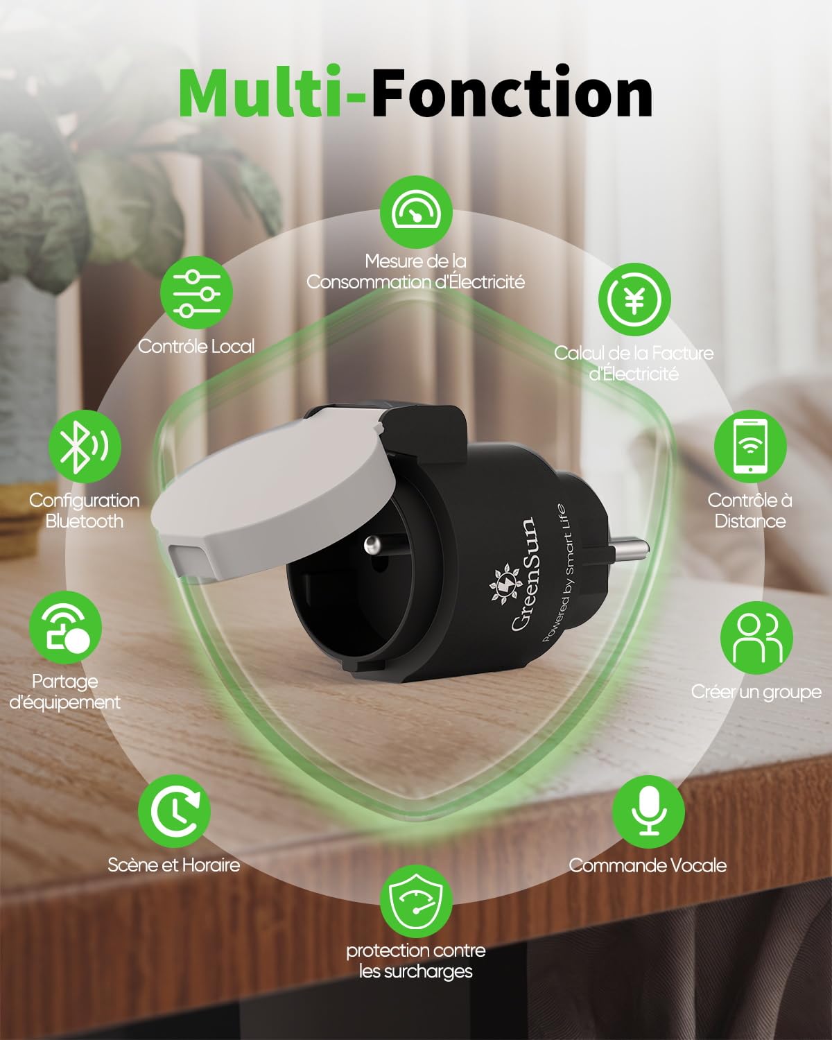Detalle 2 de GreenSun Prise Extérieure Connectée WiFi 16A Type E (4x) avec mesure & programmation