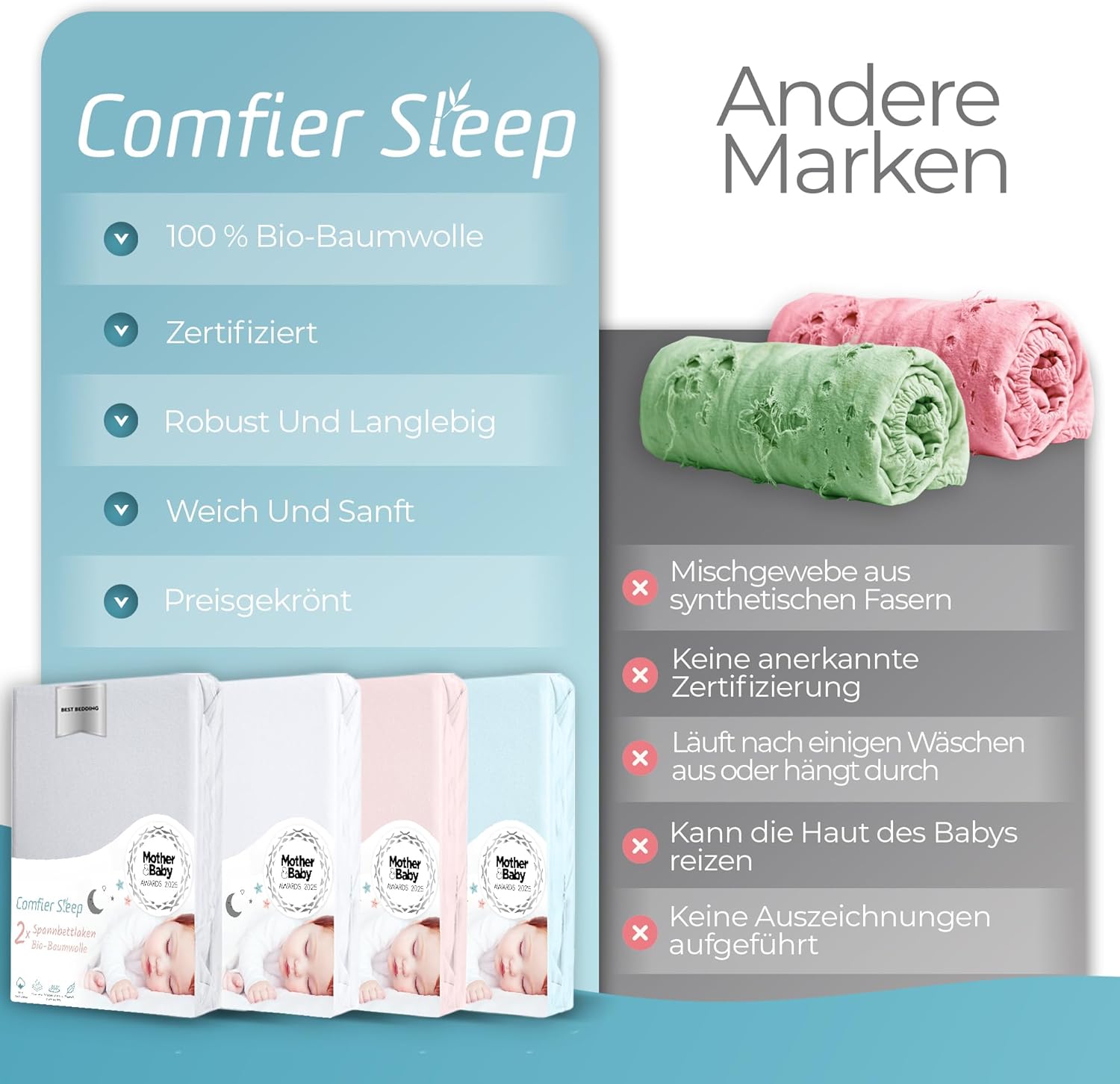 Thumbnail 6 de Spannbettlaken 60x120 Baby – 2er-Set aus 100% Bio-Baumwolle, blau, komplettnatürlich