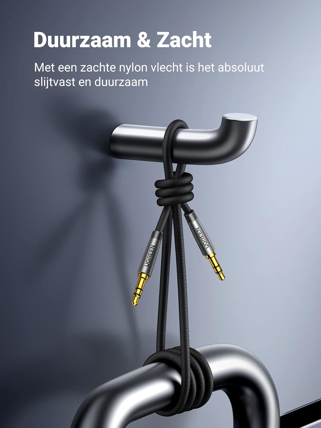 Detalle de UGREEN 3,5mm-jack-naar-jack-auxkabel van 2 m met nylon vlechtwerk