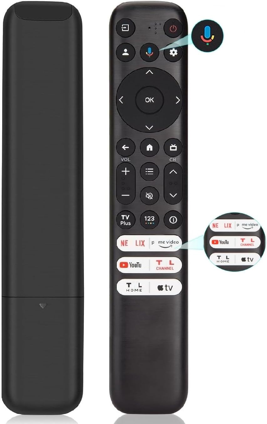 Detalle de Replacement RC813 Voice Remote for TCL Google TV (Q6, Q7, QM8, S3, S4, Q570G, Q550G, S45G, S550G Series)