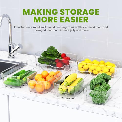 Detalle de KICHLY Stackable Fridge Organisers – 8 Clear BPA-Free Storage Boxes with Handles