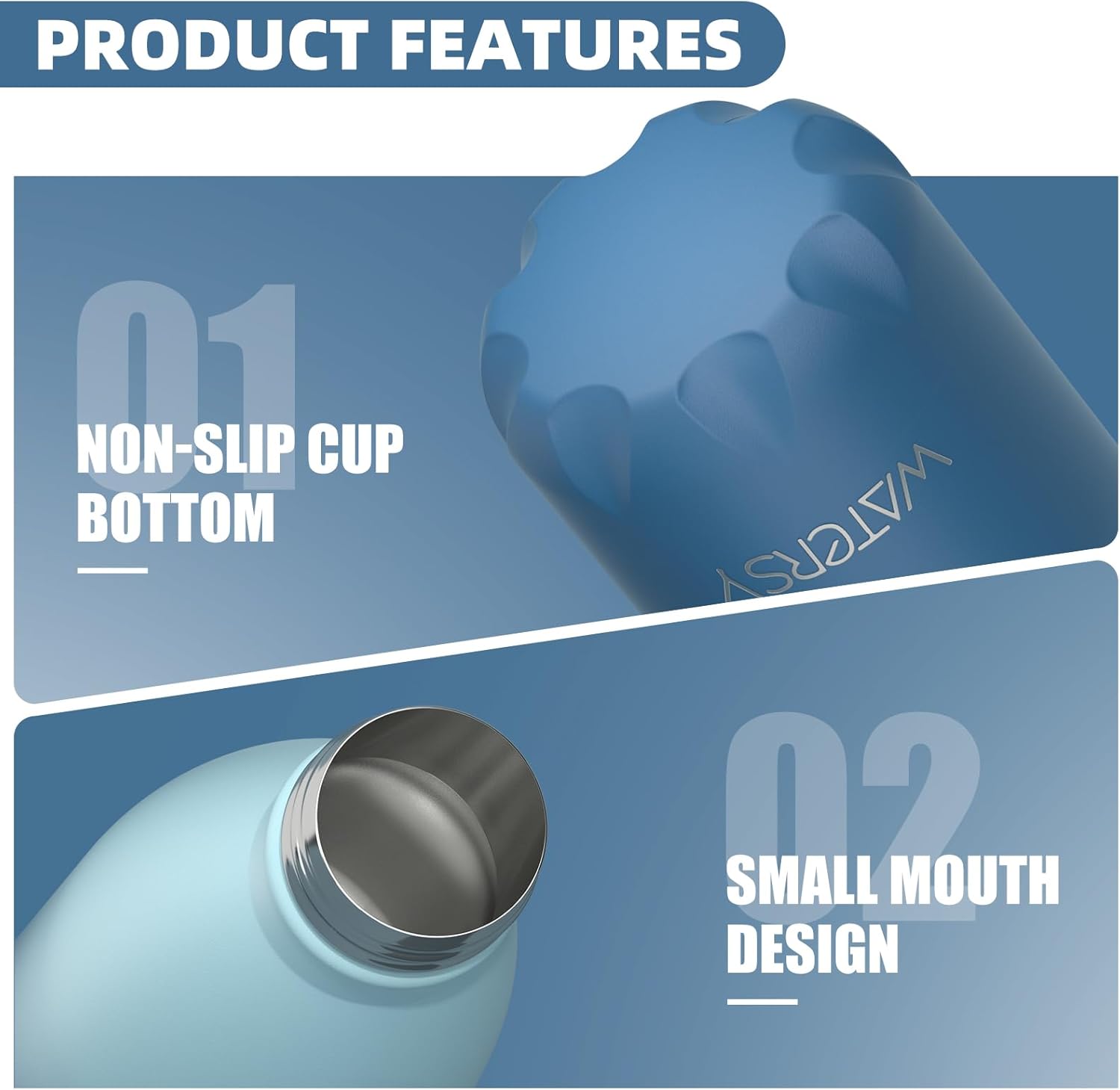 Thumbnail 1 de WATERSY 500ml Stainless Steel Insulated Water Bottle (Deux Blue) – Double Wall Vacuum Flask