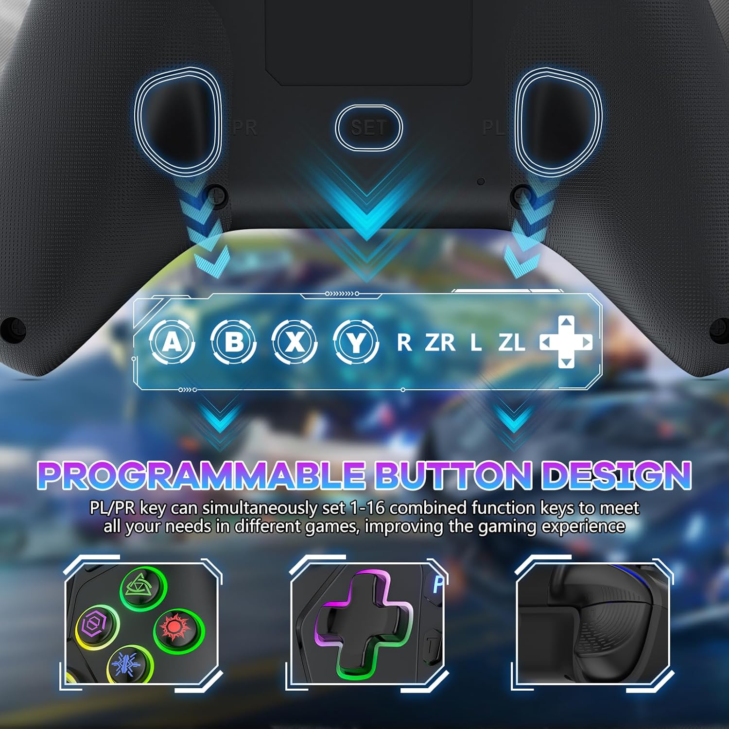 Thumbnail 1 de Bonacell RGB Wireless Controller für PS5/PC/PS4 – mit Motor-Vibration, 6-Achsen-Sensor, Turbo & Touchpad
