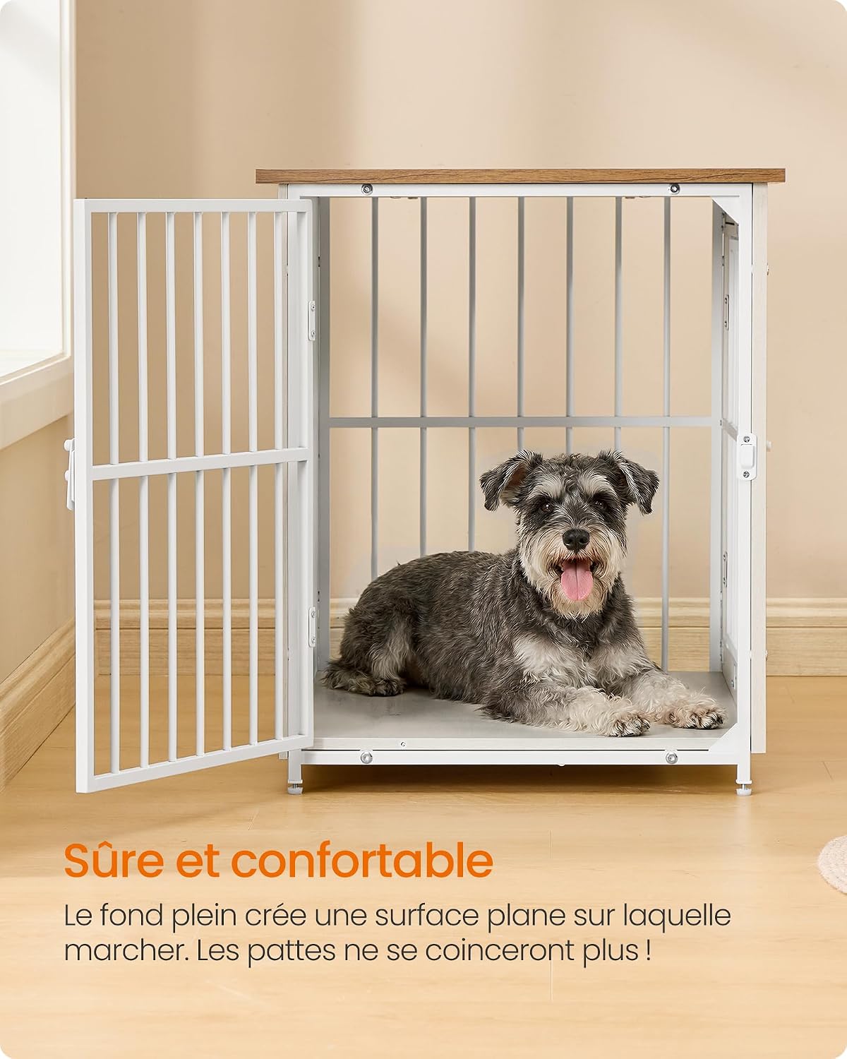 Detalle 2 de Feandrea Meuble Cage pour Chien – Table d’appoint 2 en 1, fond plein, 80x55x64 cm, pour chiens jusqu’à 20 kg