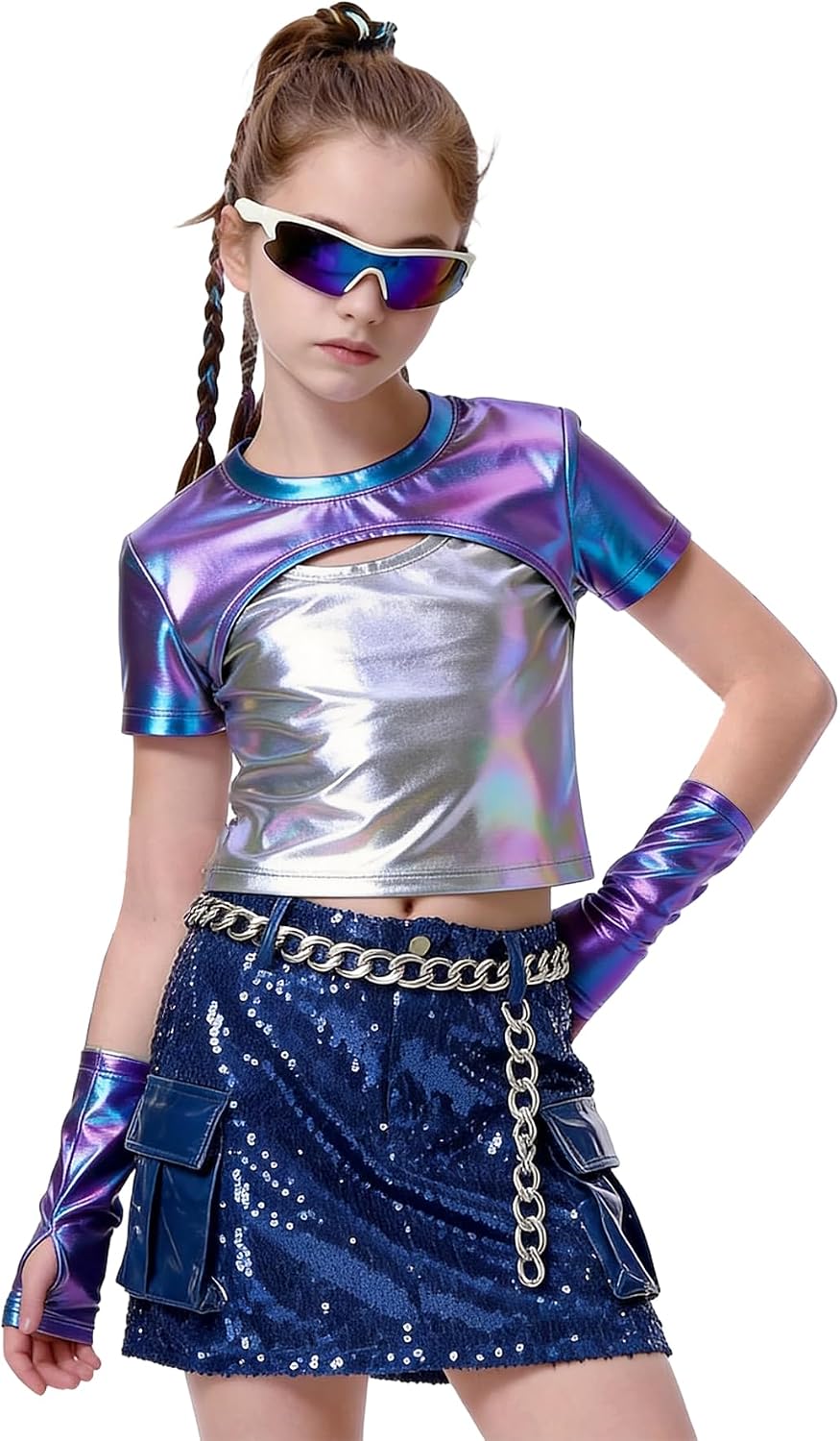 Detalle 2 de LOLANTA I02004 metallic crop-top voor kinderen met korte mouwen en handschoenen