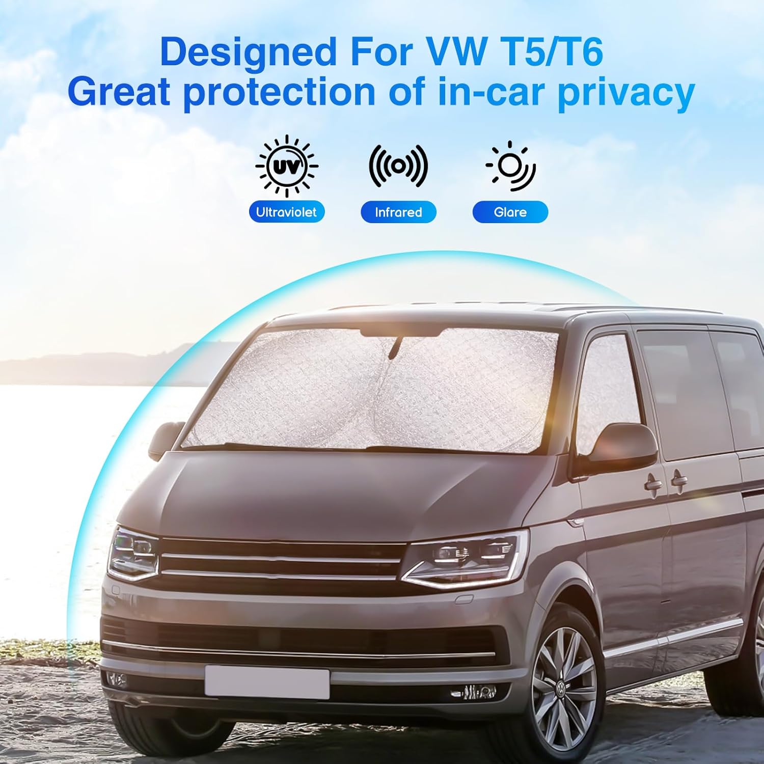 Thumbnail 1 de ZATOOTO 3-Piece Car Windscreen Sun Shade for VW T5 T6 (Internal Foldable Cover)