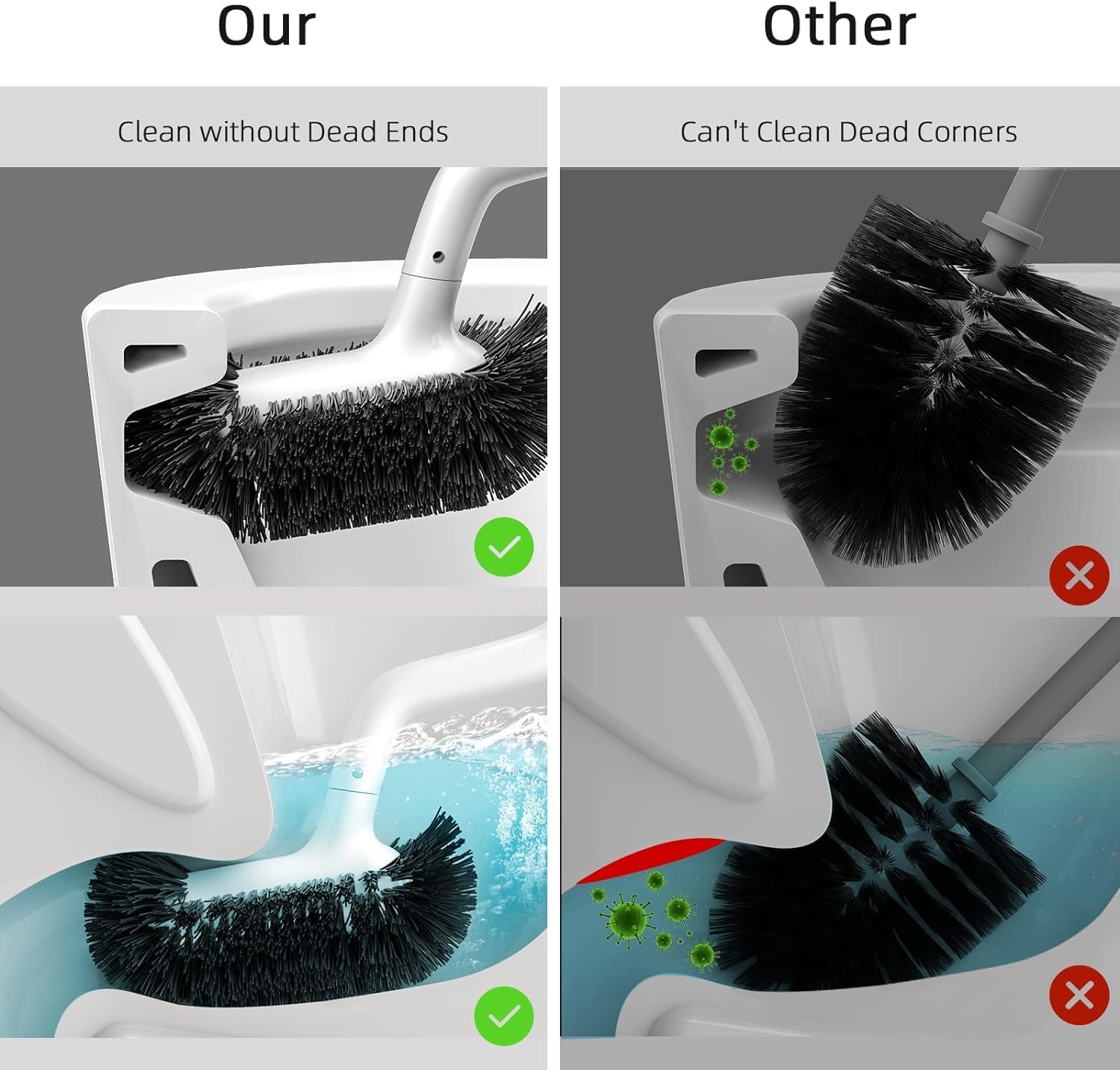 Thumbnail 2 de HAMITOR Toilet Bowl Brush Holder Set — Curved Bristle Deep Cleaning and Self-Draining Caddy