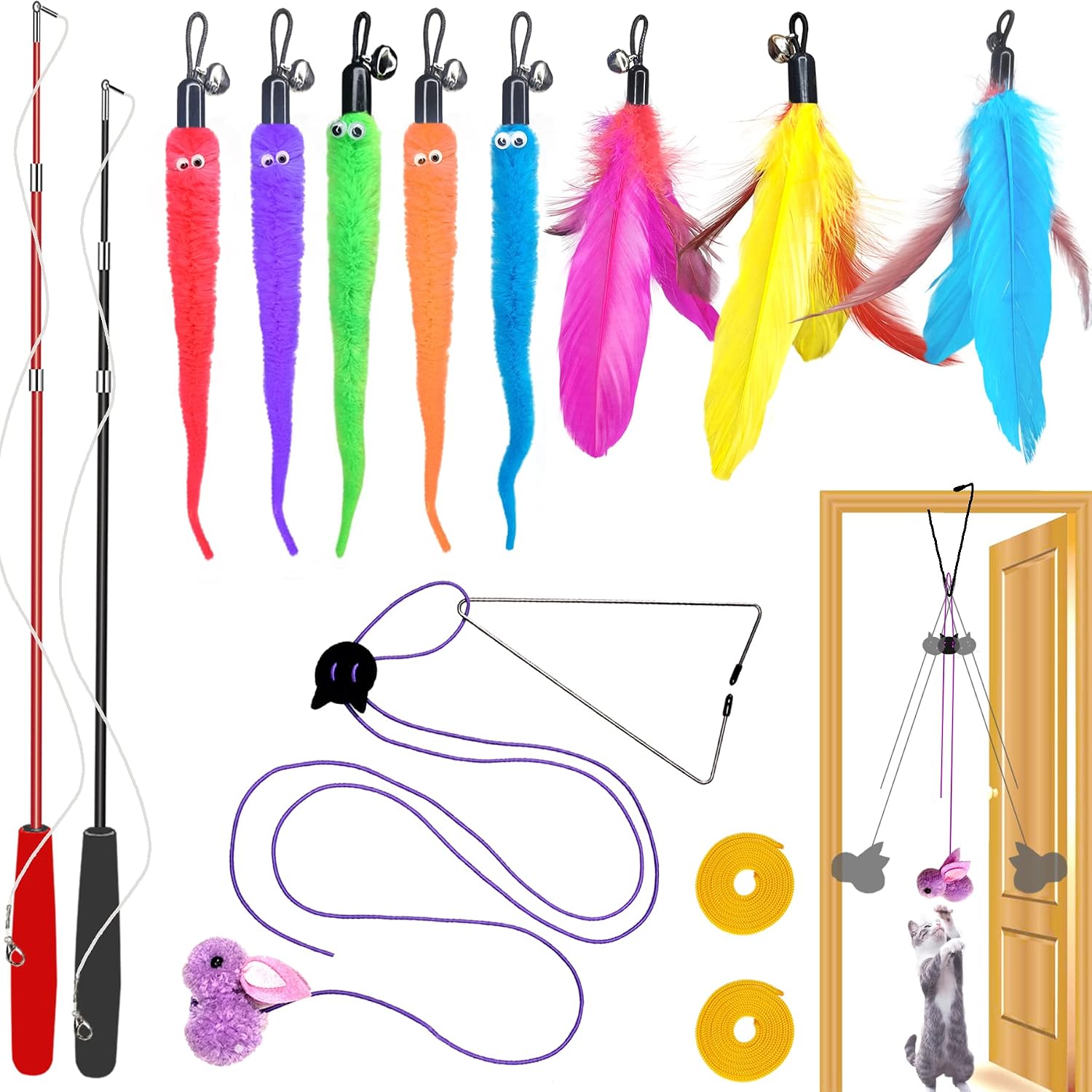 Detalle de ZPH A2 Interactive Cat Toy Set with Retractable Wands and Door Hanger