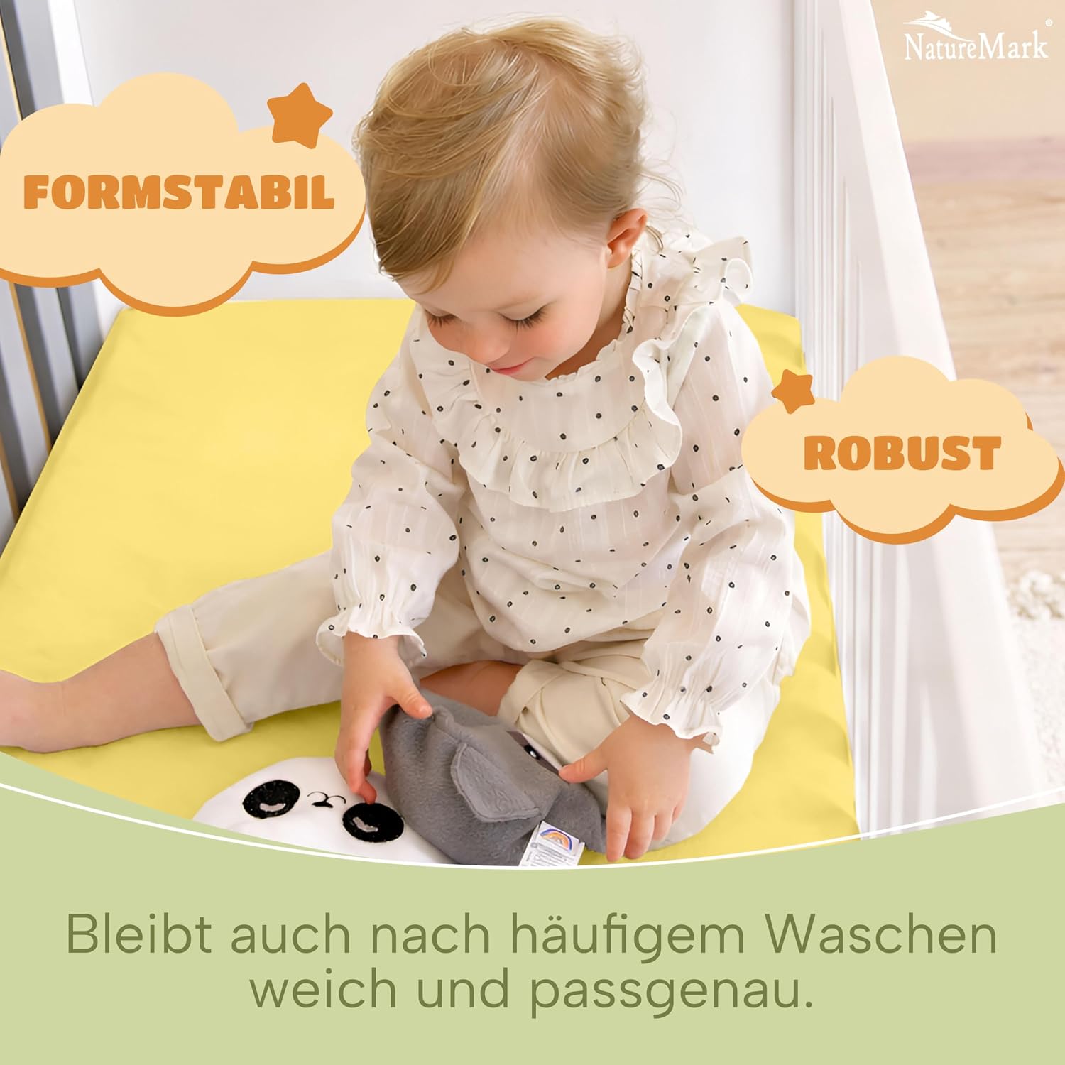 Thumbnail 6 de NatureMark Spannbettlaken 70x140 cm – 2er Set aus 100% Baumwoll-Jersey, Gelb