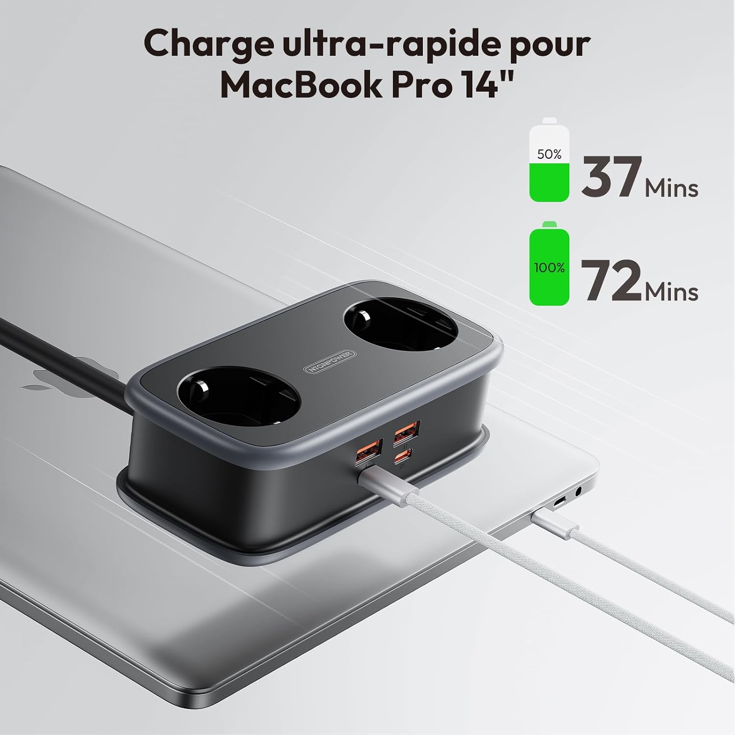 Thumbnail 2 de NTONPOWER Multiprise USB‑C GaN 65W avec 2 USB et câble 1,5 m 🔌