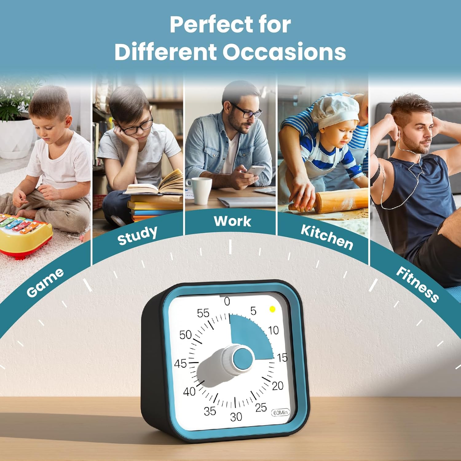 Detalle de InfPokid Timer visivo con funzione di pausa: timer contagioso per bambini e adulti, 60 minuti silenzioso