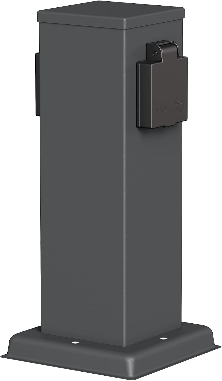 Detalle de Garten-Steckdosensäule Polly von ledscom.de (IP44, 2-fach) aus Edelstahl, anthrazit, eckig, 27 cm