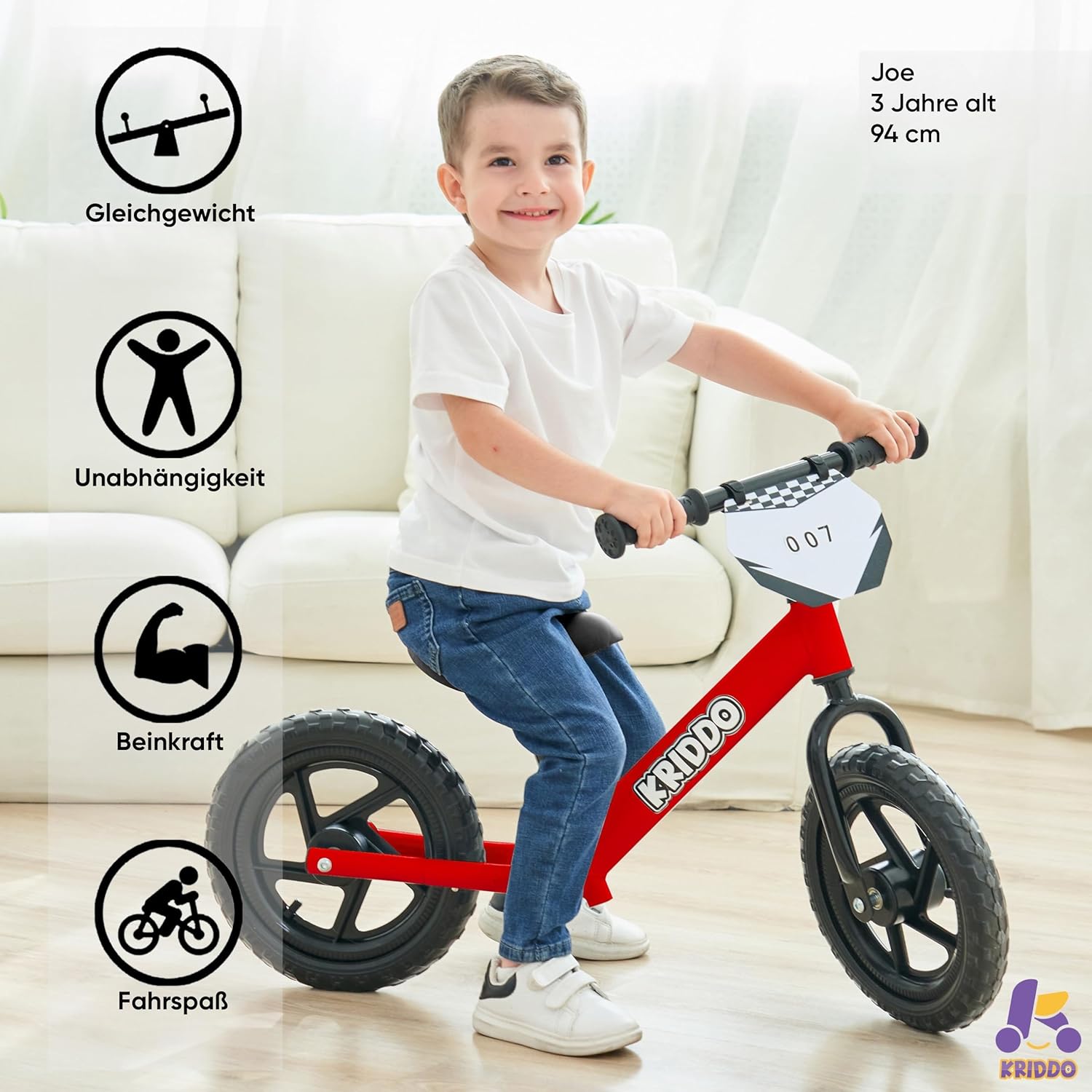 Thumbnail 1 de KRIDDO Kinder Laufrad ab 2 Jahren – Personalisiertes Laufrad mit verstellbarem Sitz und Schild