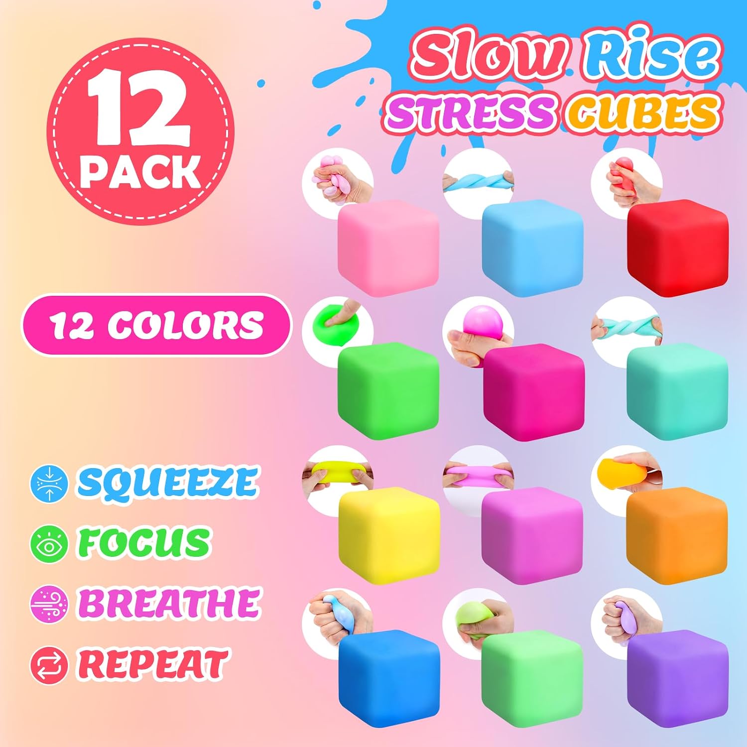 Thumbnail 3 de VISCOO Slow Rising Stress Cubes, 12-Pack in 12 Colors, 1.4-Inch TPR