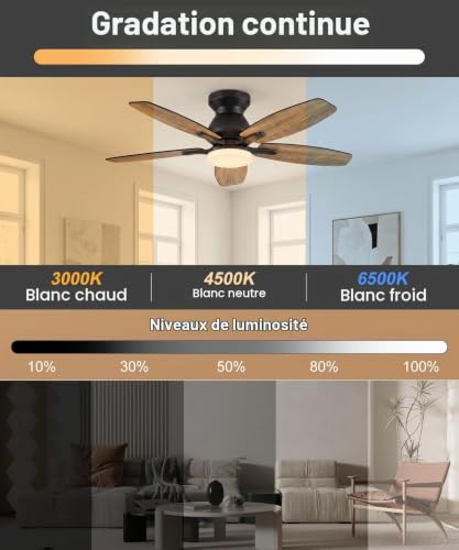 Thumbnail 1 de Ventilateur de Plafond avec Lumière 106 cm – 5 pales, Télécommande, 6 vitesses, 3 températures de couleur, moteur réversible – Macchiatto