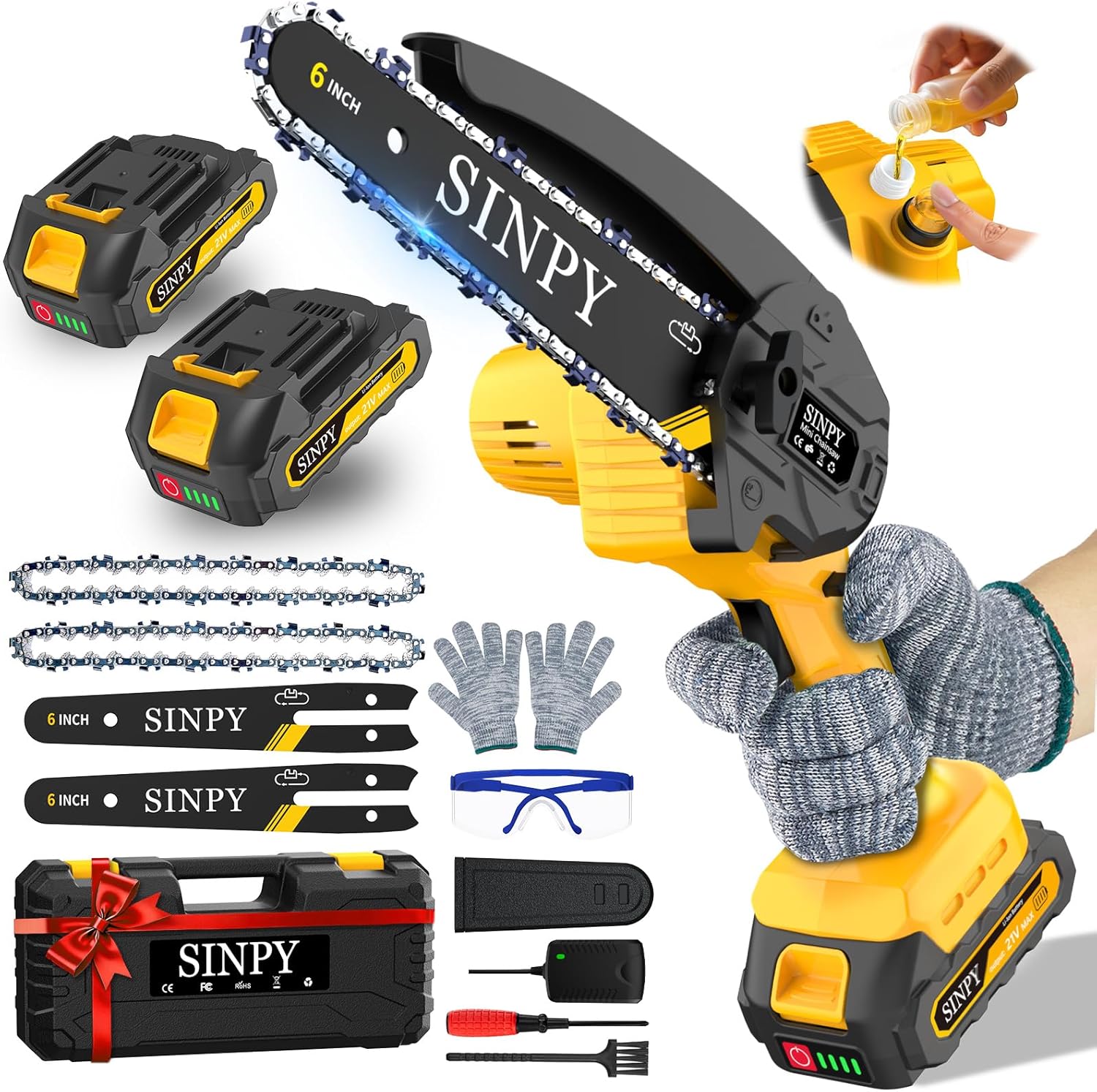 Detalle de SINPY Mini Chainsaw 6 Inch cordless for pruning 🌲