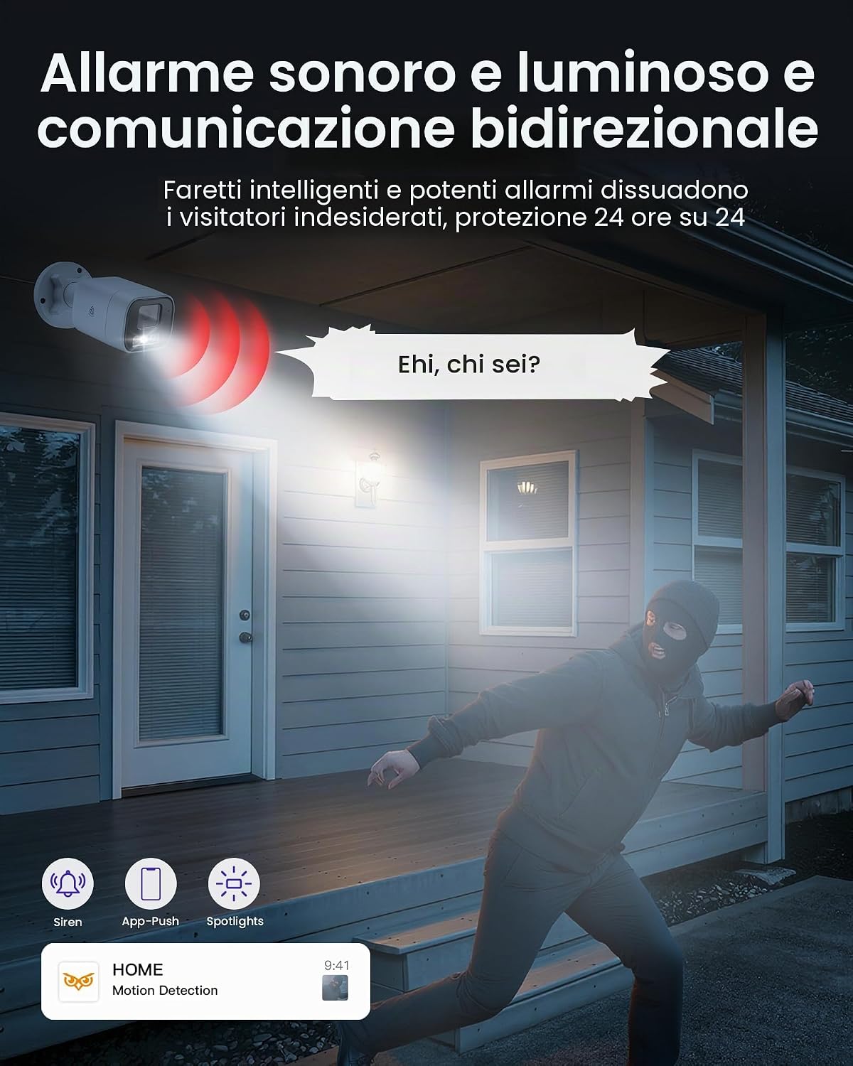 Thumbnail 4 de Telecamera esterna PoE 4K 8MP con sirena e luci – rilevamento uomo/veicolo, 32 GB, IP66