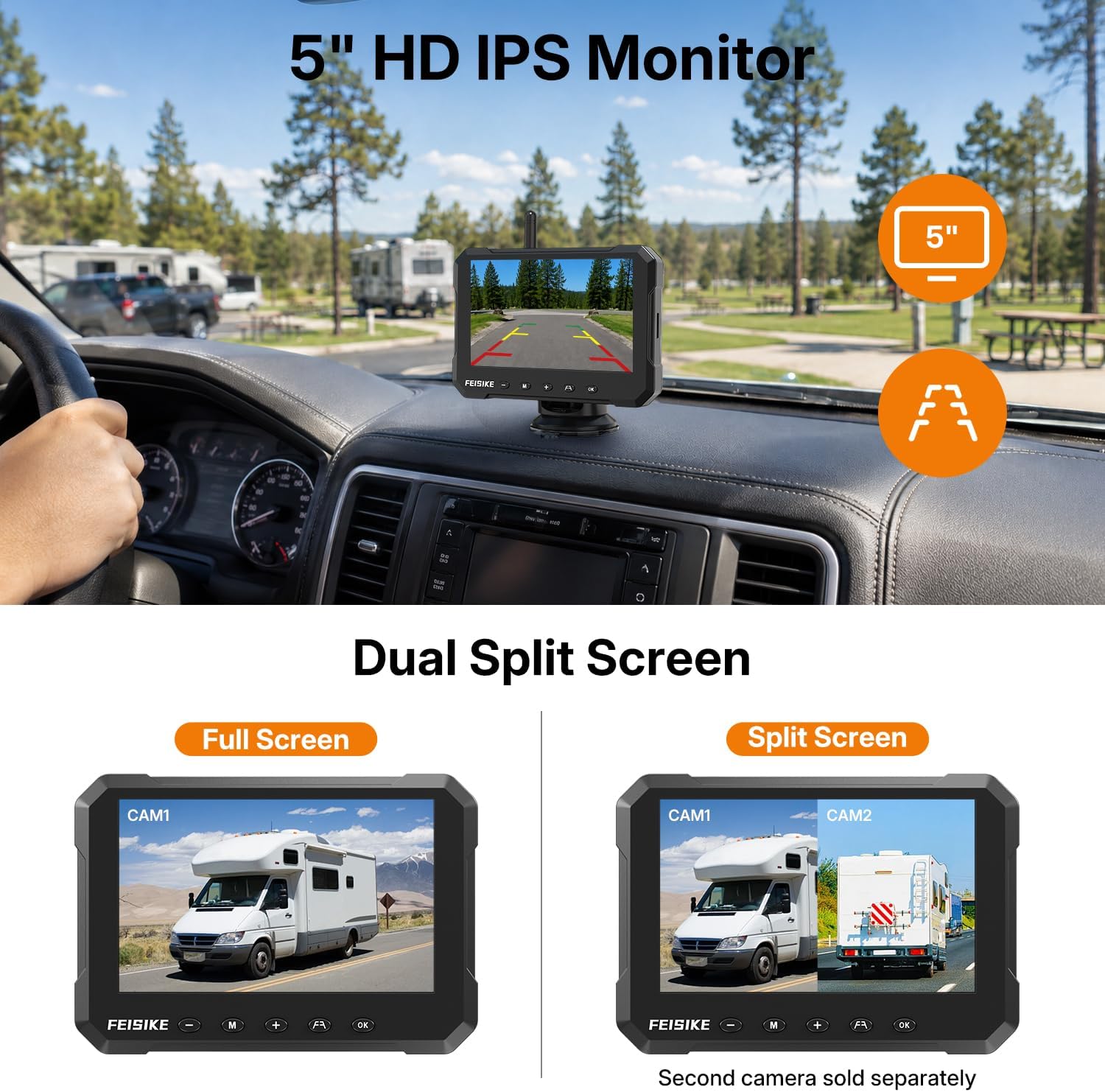 Thumbnail 6 de Magnetic Solar Wireless Backup Camera for Truck (5 Inch, No-Drill RV Backup Cam, 1080P, 150°)