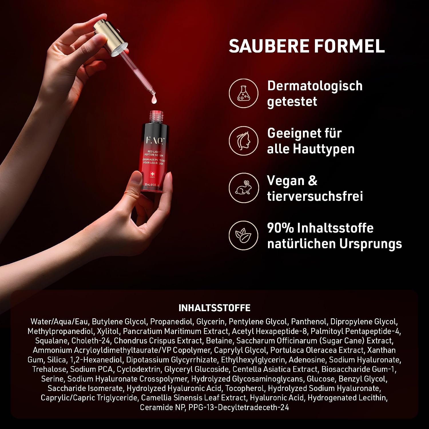 Thumbnail 5 de FAQ Rotes Licht Peptid-Serum mit Hyaluronsäure & Kollagen – lichtaktiviertes Serum für die Gesichtspflege