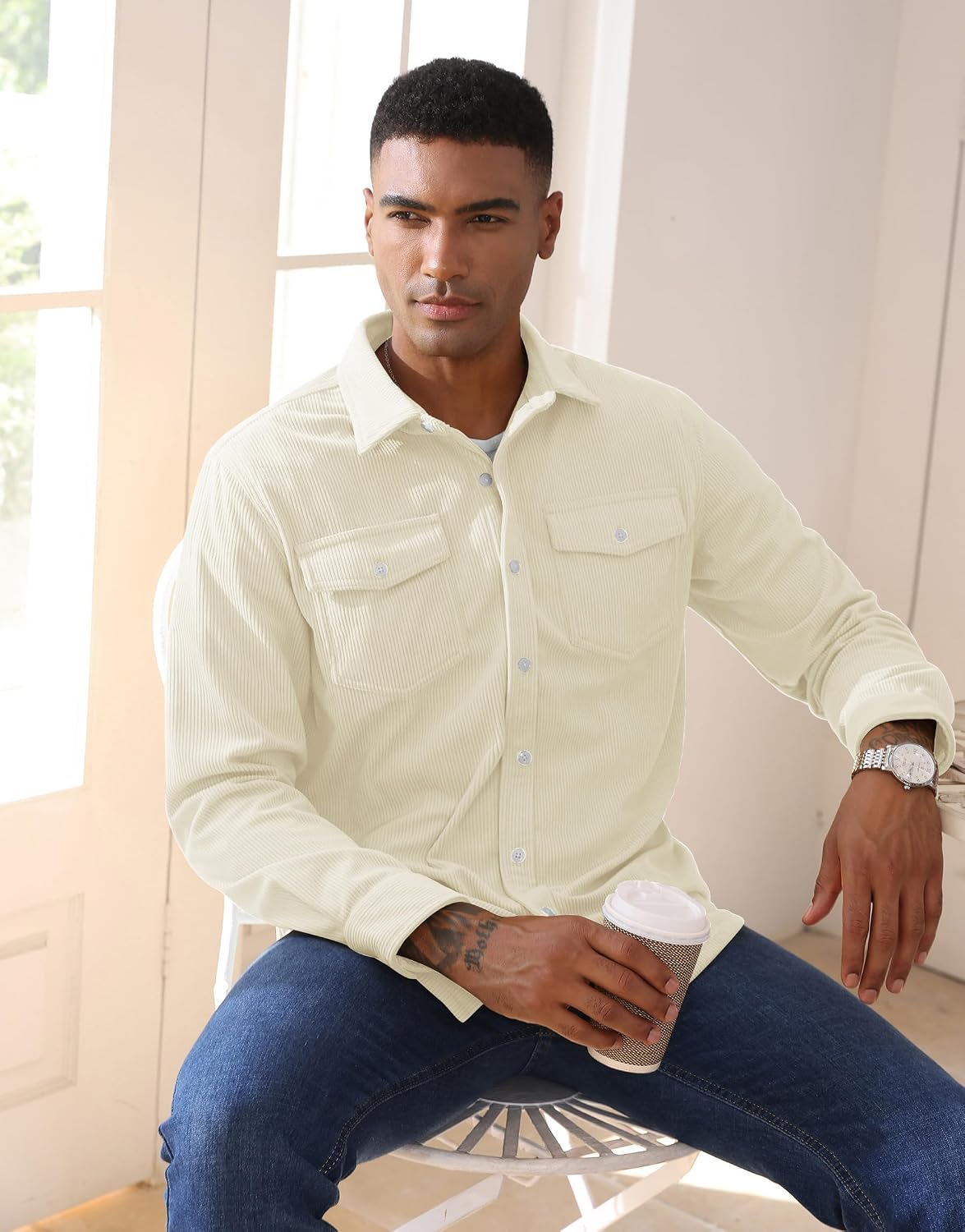 Detalle de EKLENTSON corduroy shacket jacket